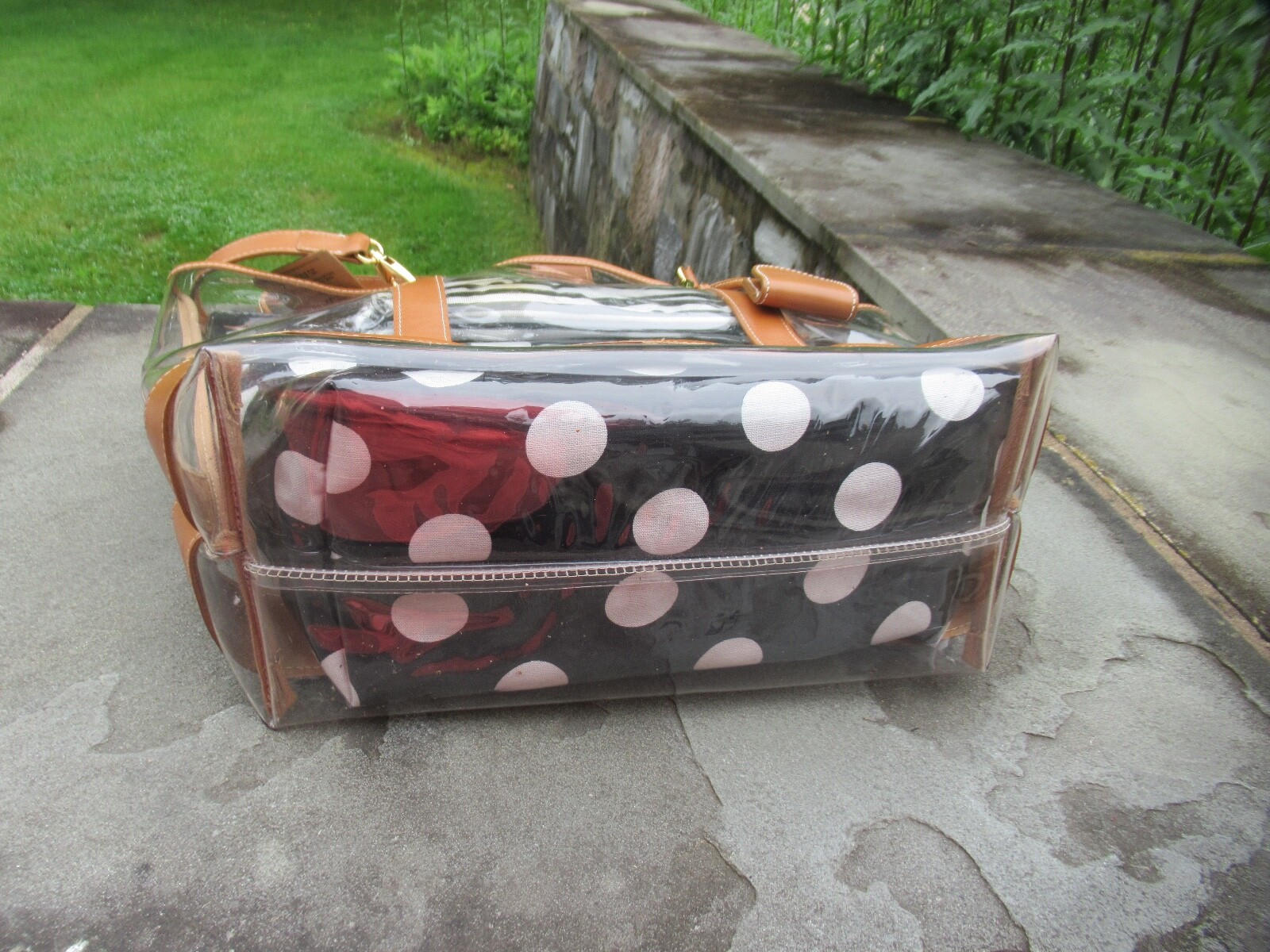 NWT Clever Carriage Co. Large Clear Tote/ Leather Trim/ Striped/ Polka Dot Bags