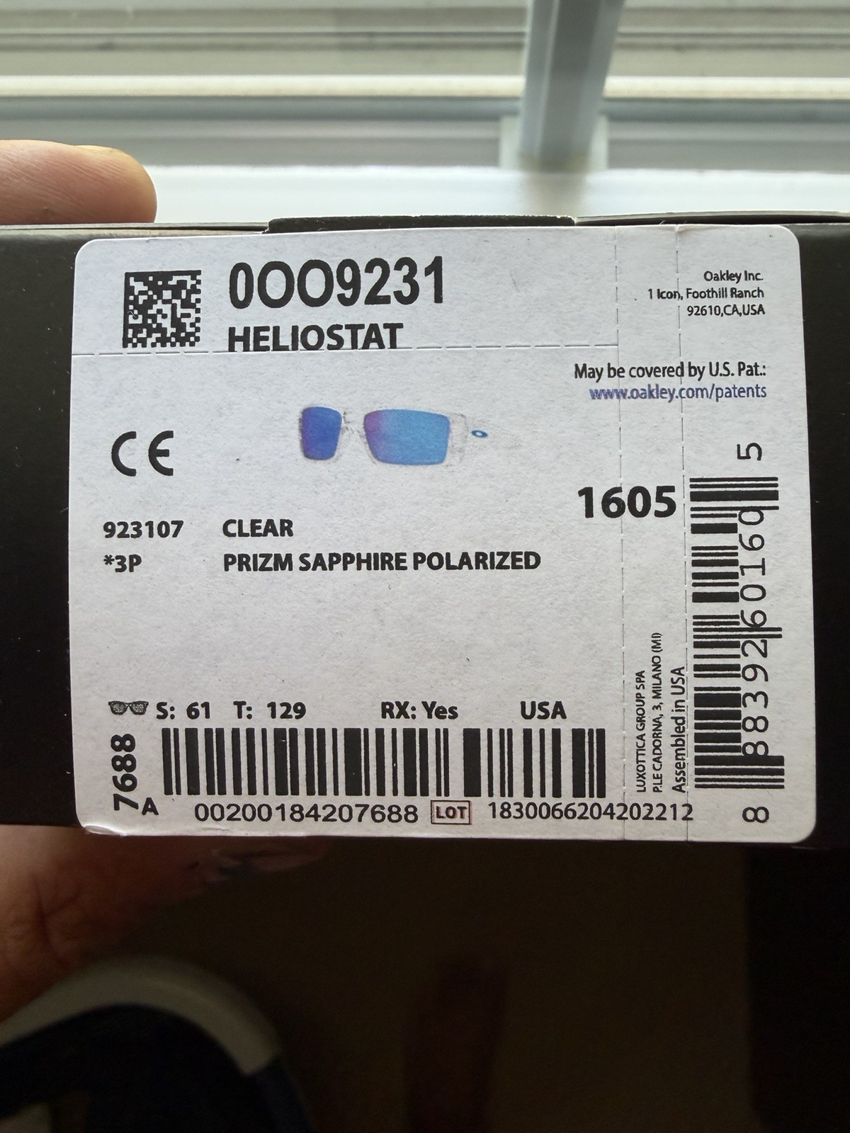 Oakley Sunglasses HELIOSTAT OO9231-0761 Clear Frame / PRIZM Sapphire POLARIZED