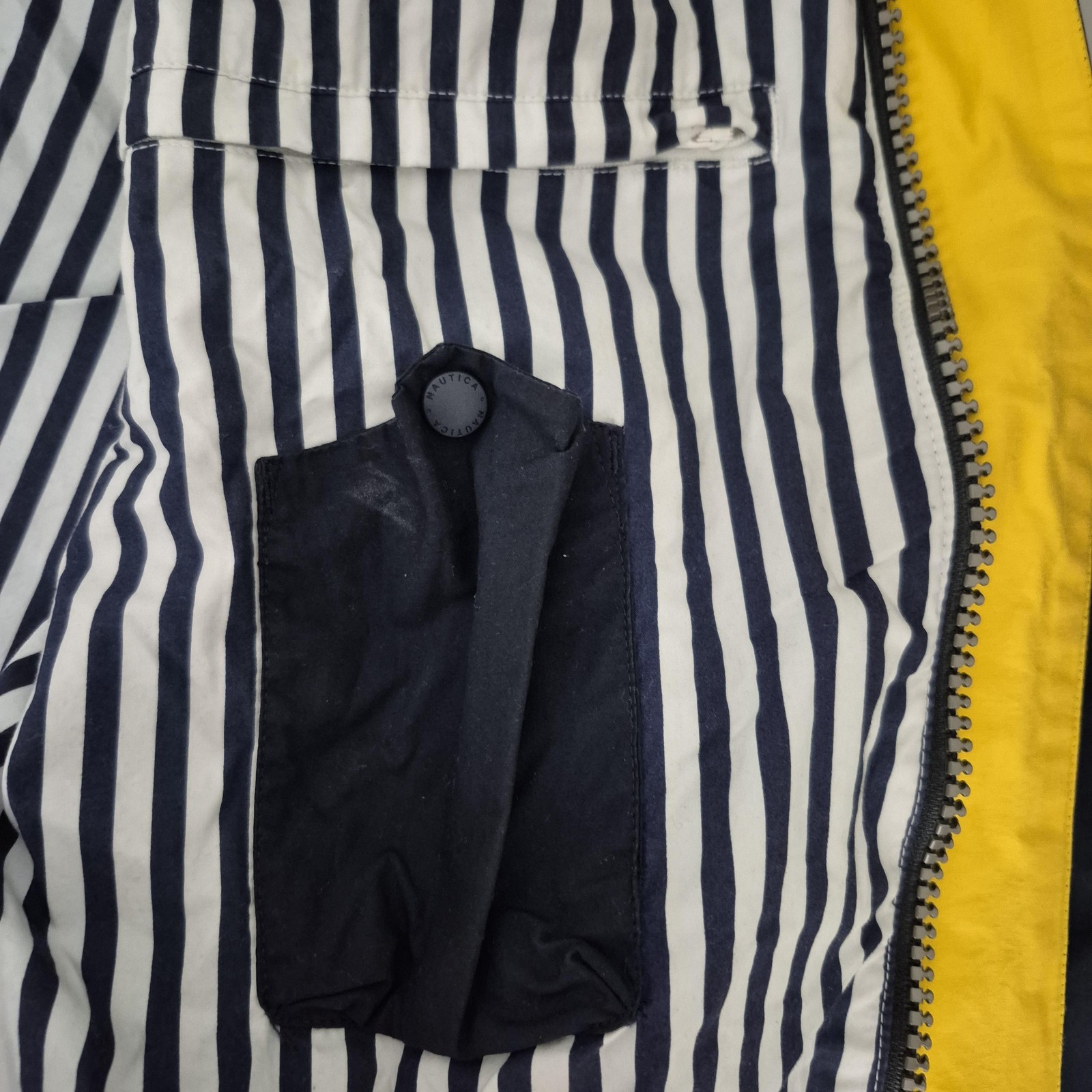 Nautica Jacket Mens Large Navy Sailing Bomber Zip Snap Mock Neck w/Hood Lined