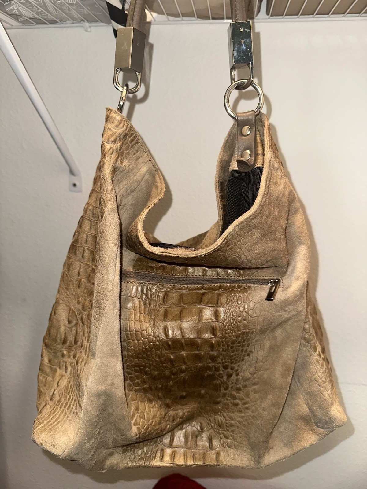 Borse in Pelle Made in Italy Brown Croc Embossed Leather SatchelHandbag