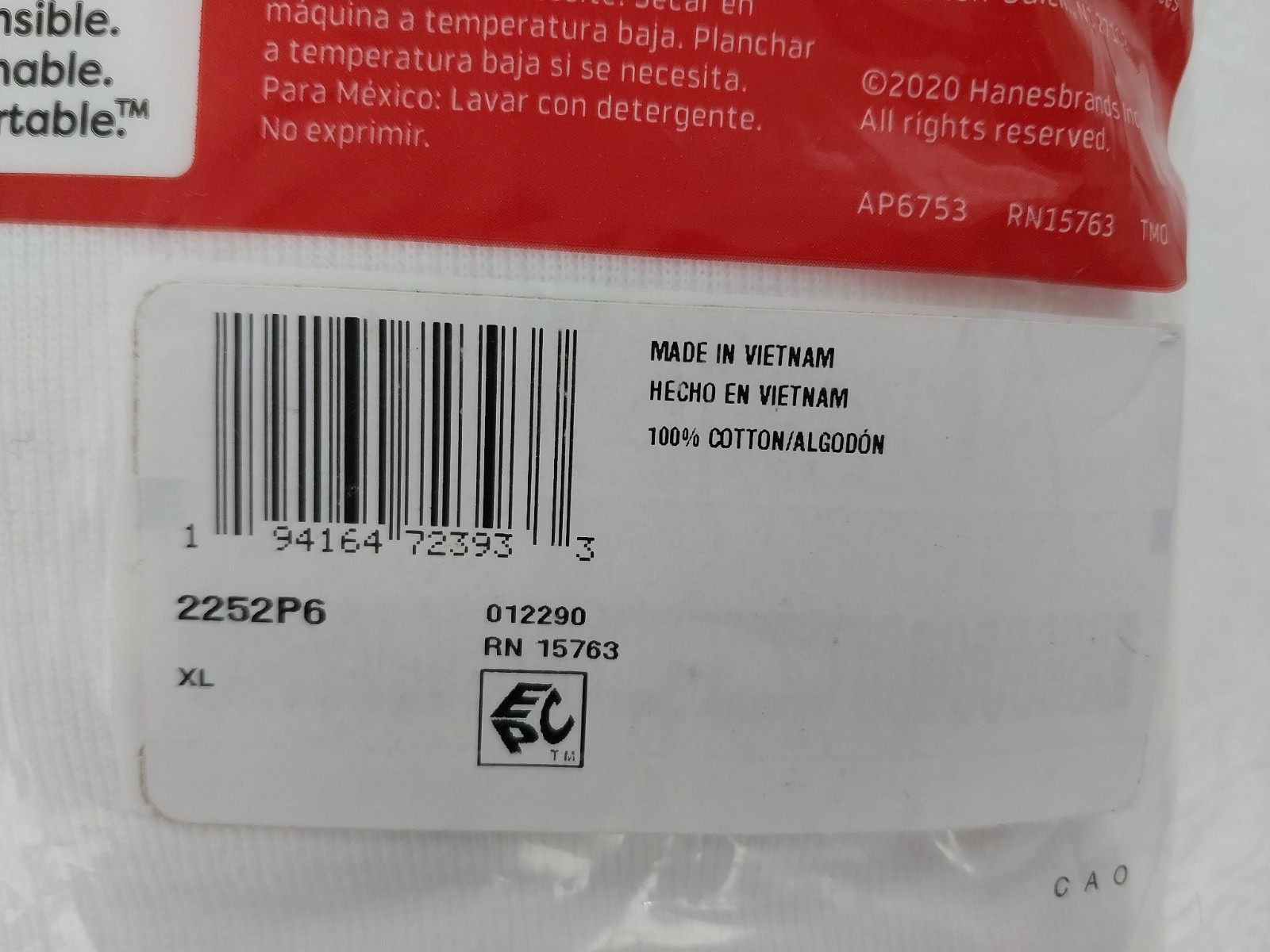 HANES Men Briefs 6 Pack Tagless Briefs White Wicking XL 40-42” SEALED NEW!