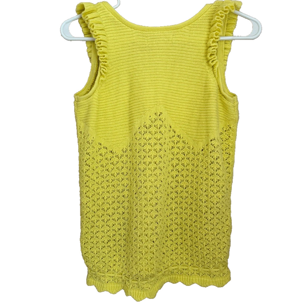Design History Y2K Yellow Knit Tank Top S V-Neck Crochet Lace Ruffle Sleeve Boho