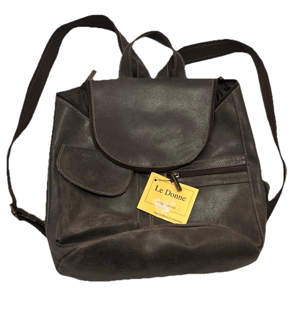 Le Donne Leather Multi-Pocket Backpack Brown NWT
