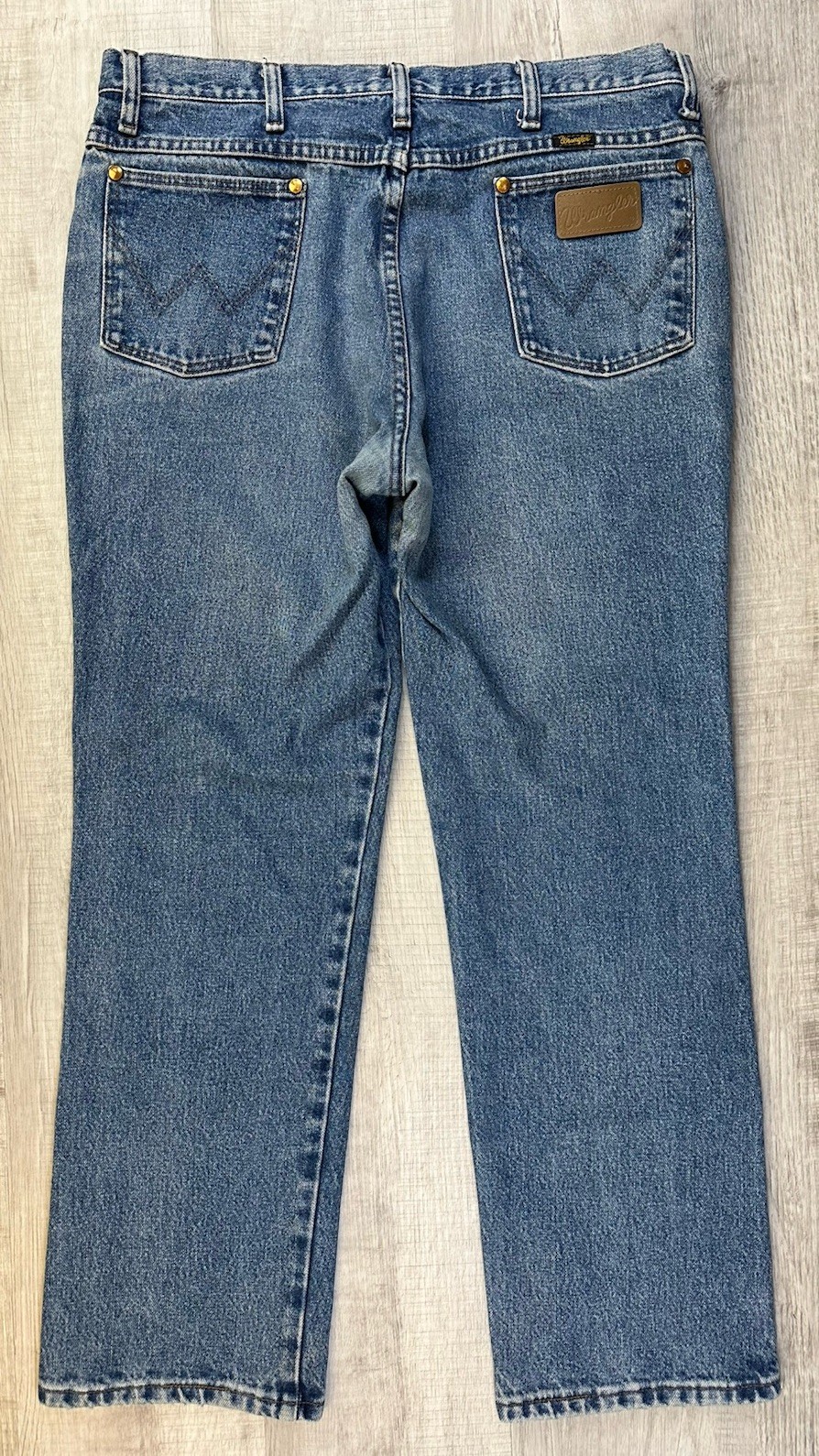 VTG Wrangler Jeans Faded Blue Western Denim US Fabric Men 36X30 (Actual 35X27.5)