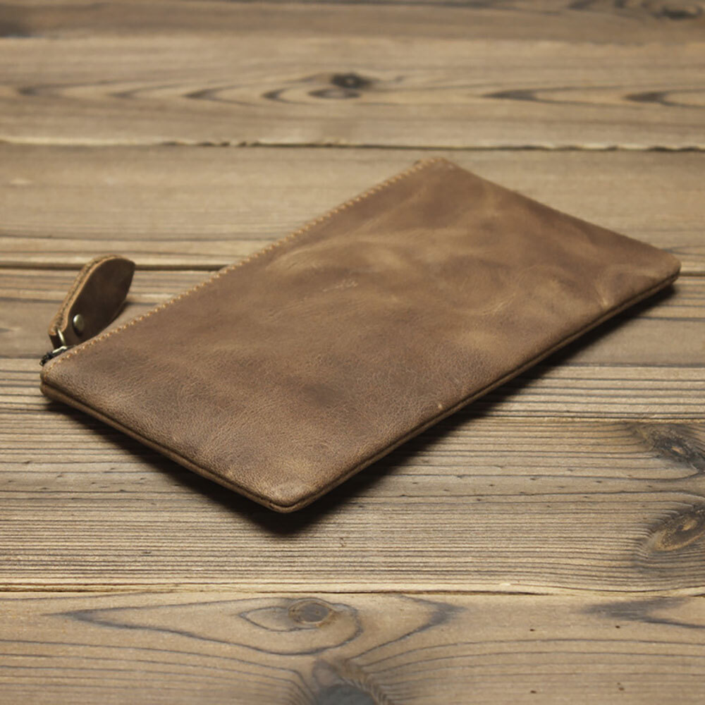 Leather Cash Long Wallet Envelope Zipper Pouch – Money Holder for Men & Women^