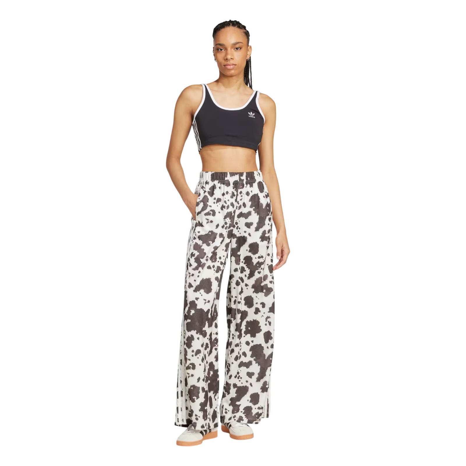 Women’s Adidas Originals Multicolor Cow Print Wide Leg Satin Track Pants New