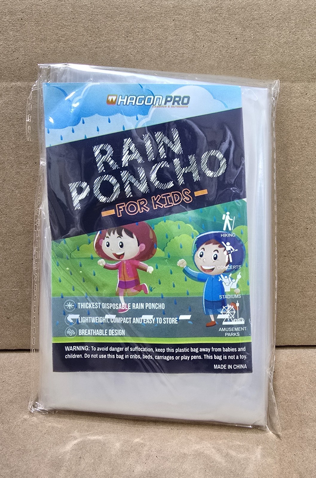 Hagon Disposable Rain Poncho for Kids with Hood Lightweight Waterproof -5-Pack