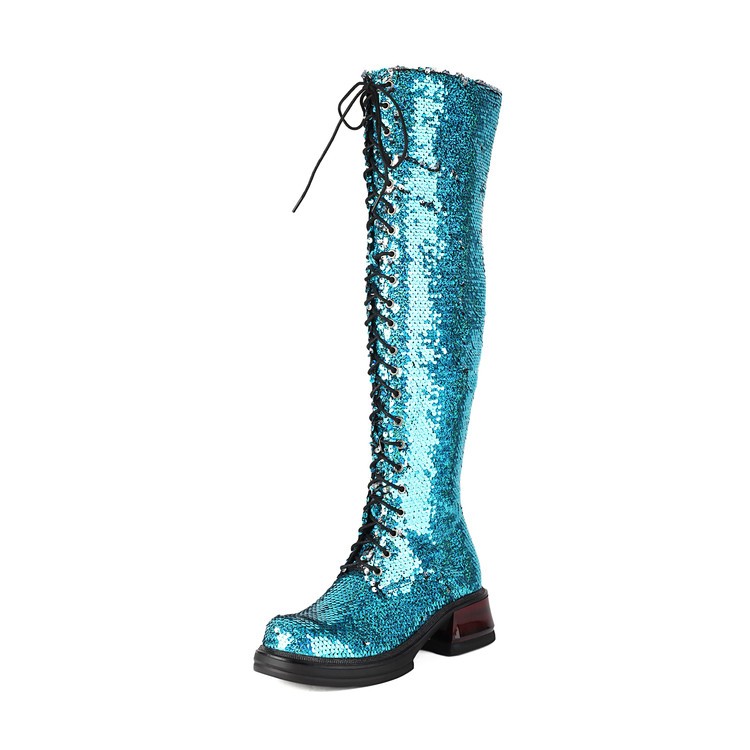 Women’s Over The Knee High Sequins Glitter Long Boots Platform Performance Sexy