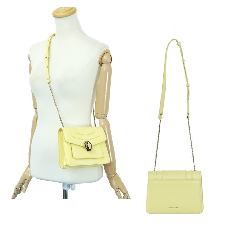 BVLGARI Shoulder Bag Serpenti Forever Handbag Leather Yellow Width 7.87” 99