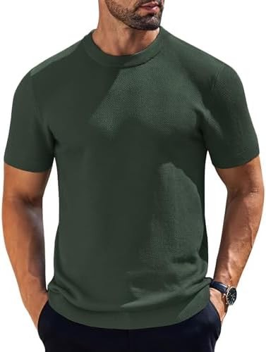 Coofandy T Shirt Crew Neck Textured Short Sleeve Solid Mens Knit TShirts