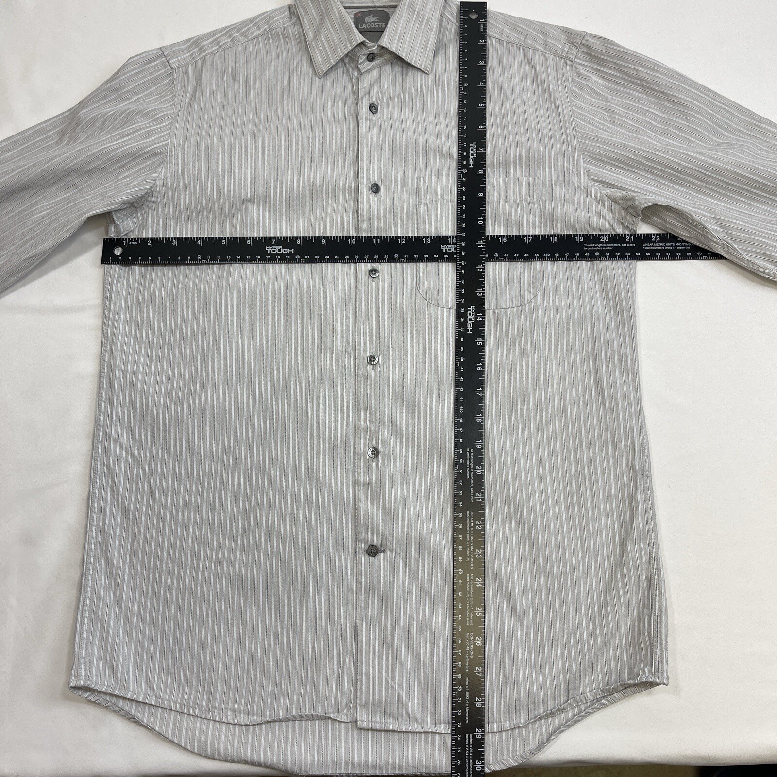 Lacoste Shirt Men’s 40 Gray Striped Button Up Luxury Preppy Country Club Ivy