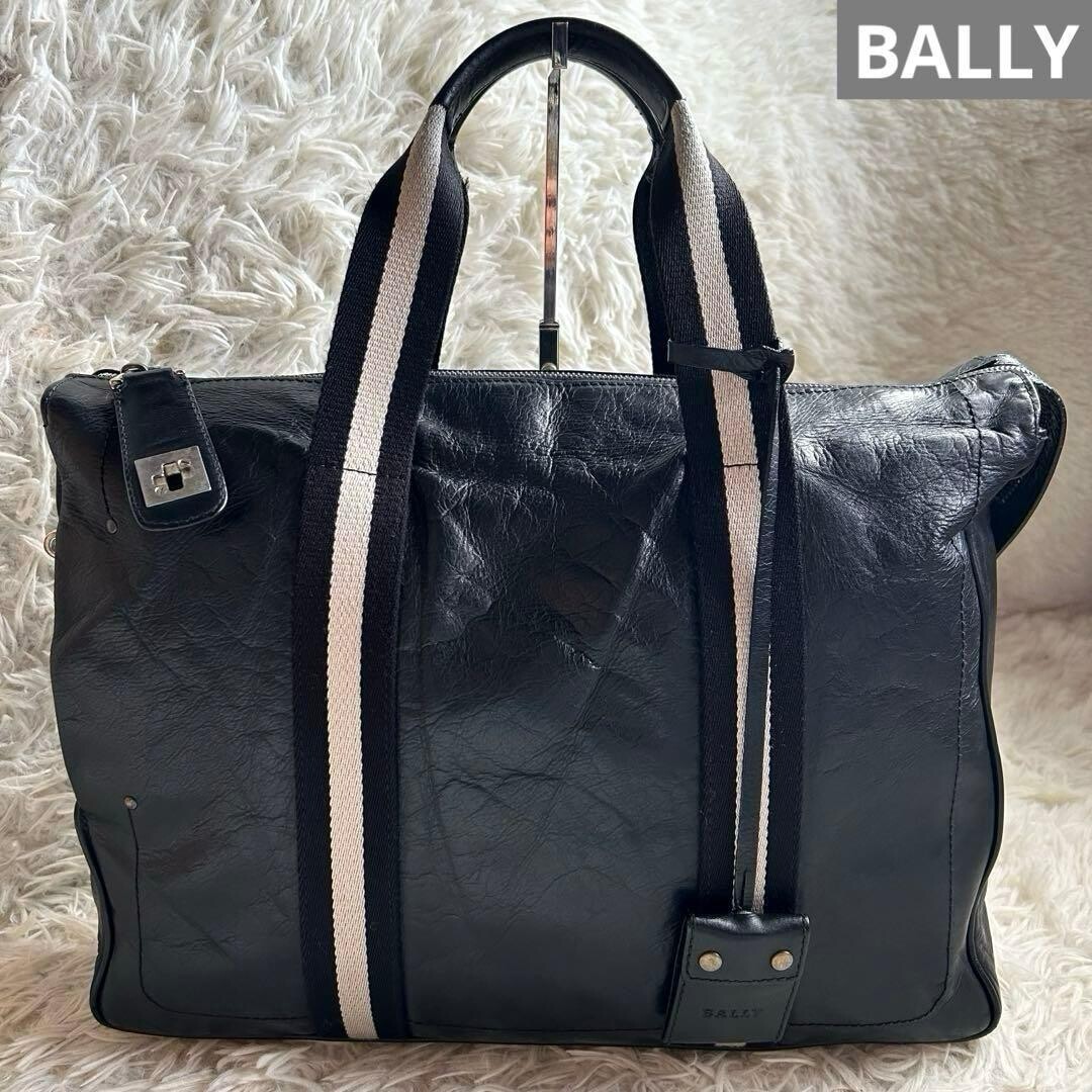 Bally Calf Leather Trainspotting Black Tote Bag Padlock A4 Business Auth