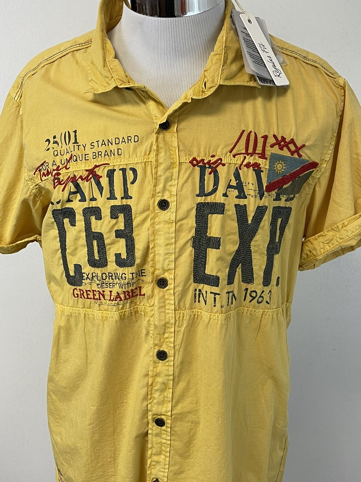 Camp David Shirt Mens Small Button Up Namibia Flag Embroidered Yellow N181