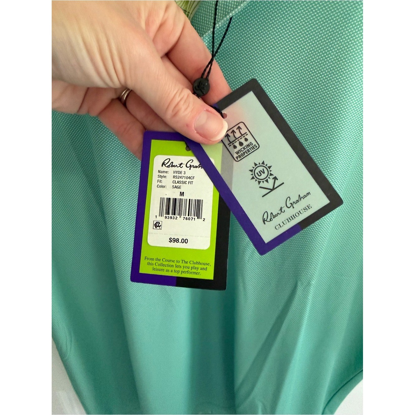 NWT Robert Graham Hyde 3 Clubhouse Performance Golf Polo Sage M