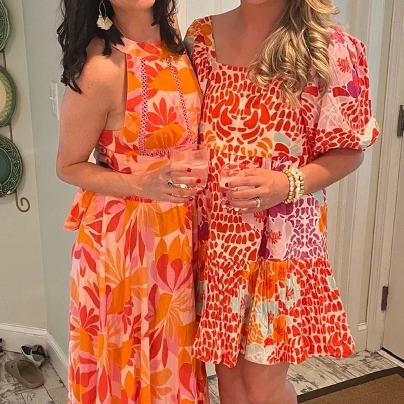 Oliphant Puff Sleeve Bubble Skirt Dress in Antigua Orange Floral size Small