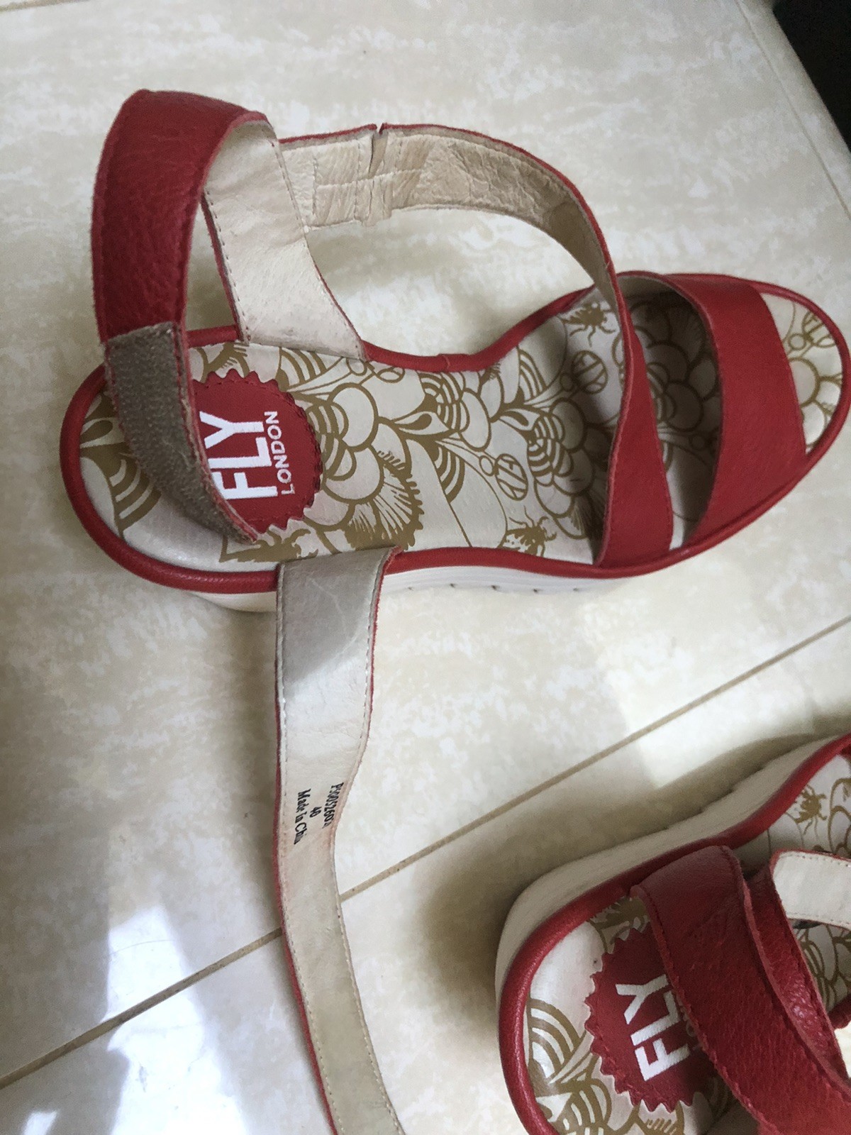 Fly London Yesk Ankle Wrap Sandals EU 40 US 9/9.5 Red Leather Women’s EUC‼️