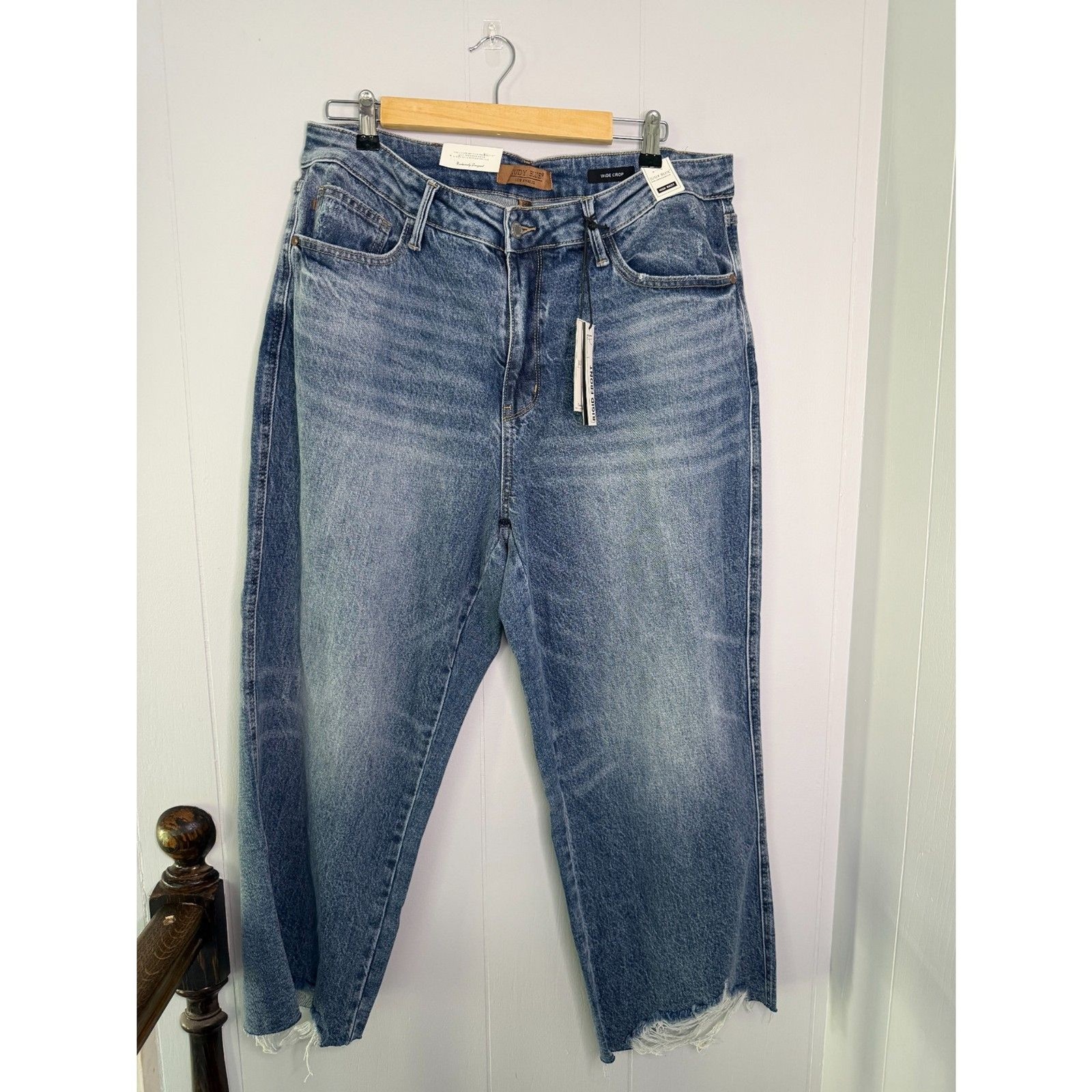 Judy Blue Rigid Magic High Waist Crop Wide Leg Distressed Jeans 18W 88963