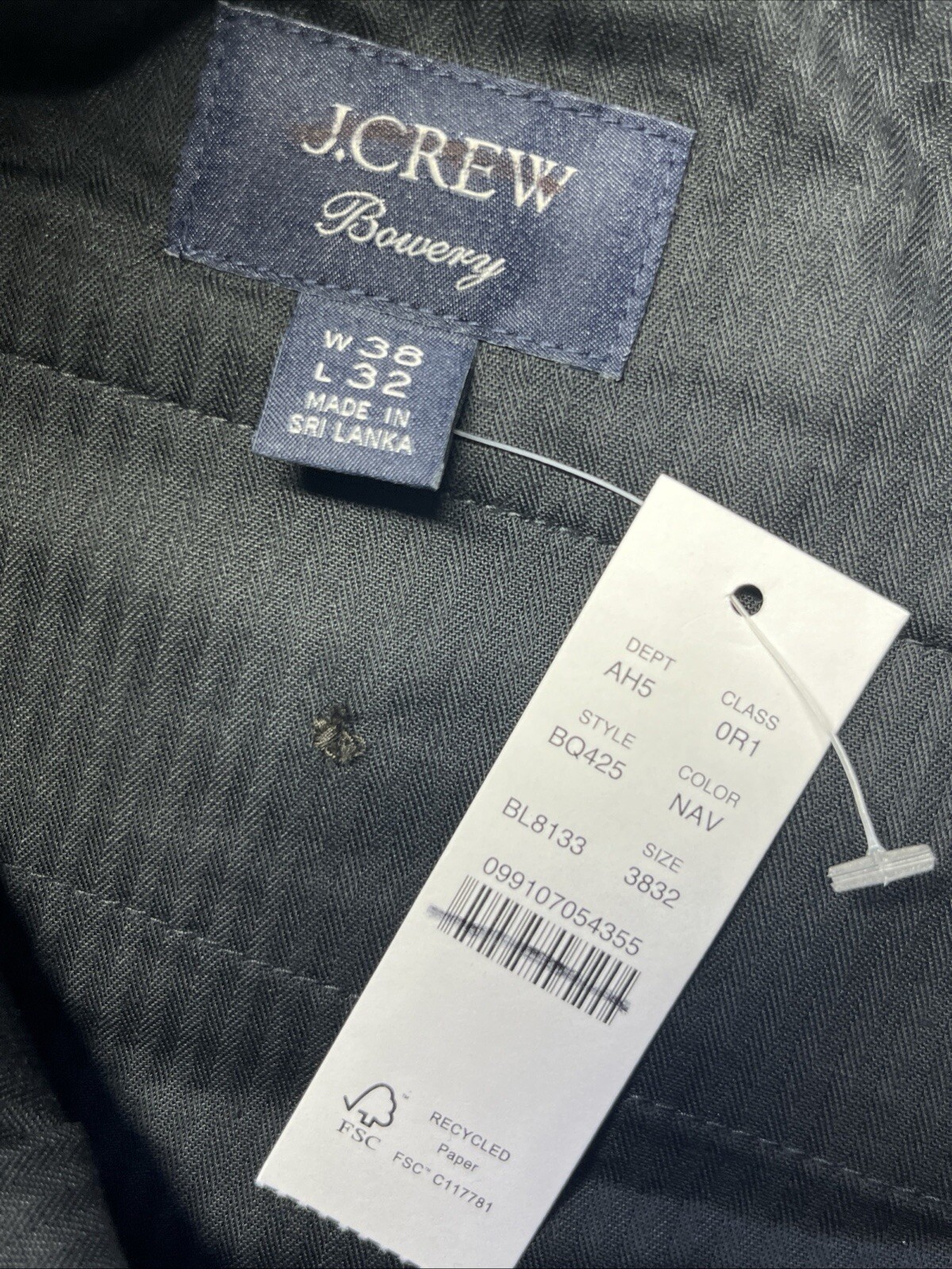J Crew Bowery Dress Pant in Stretch Chino Mens 38X32 Navy Blue Slim Fit