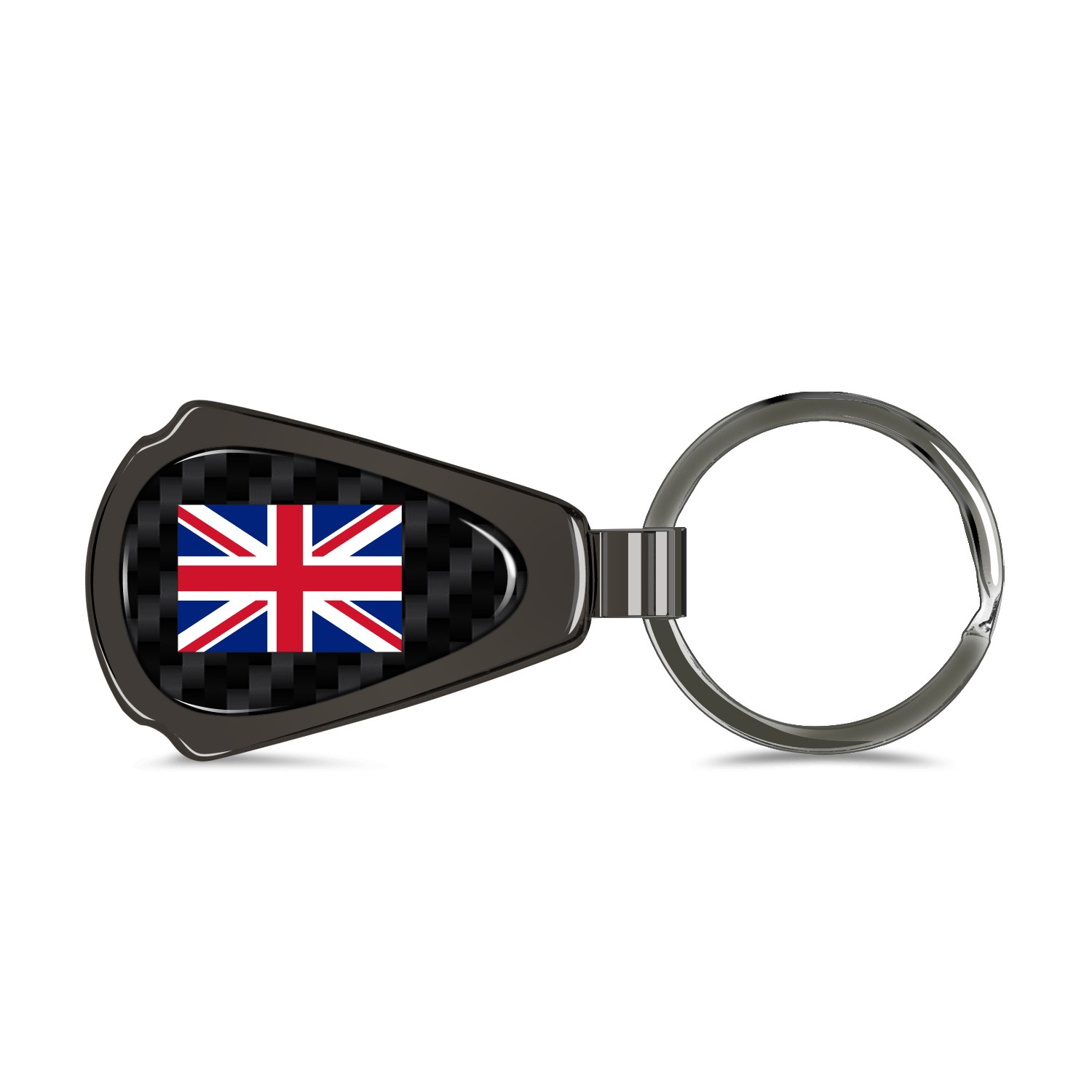 United Kingdom UK Flag Real Black Carbon Fiber Gunmetal Gray Teardrop Key Chain