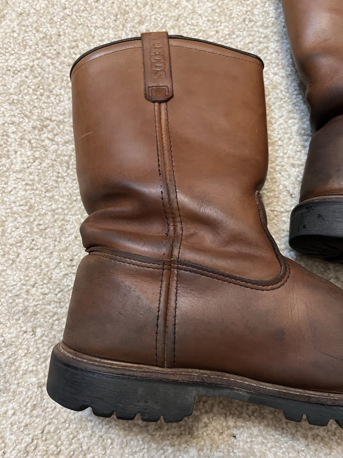 Red Wing Men 12 D Pecos Brown Leather Pull On Safety Work Boots Steel Toe