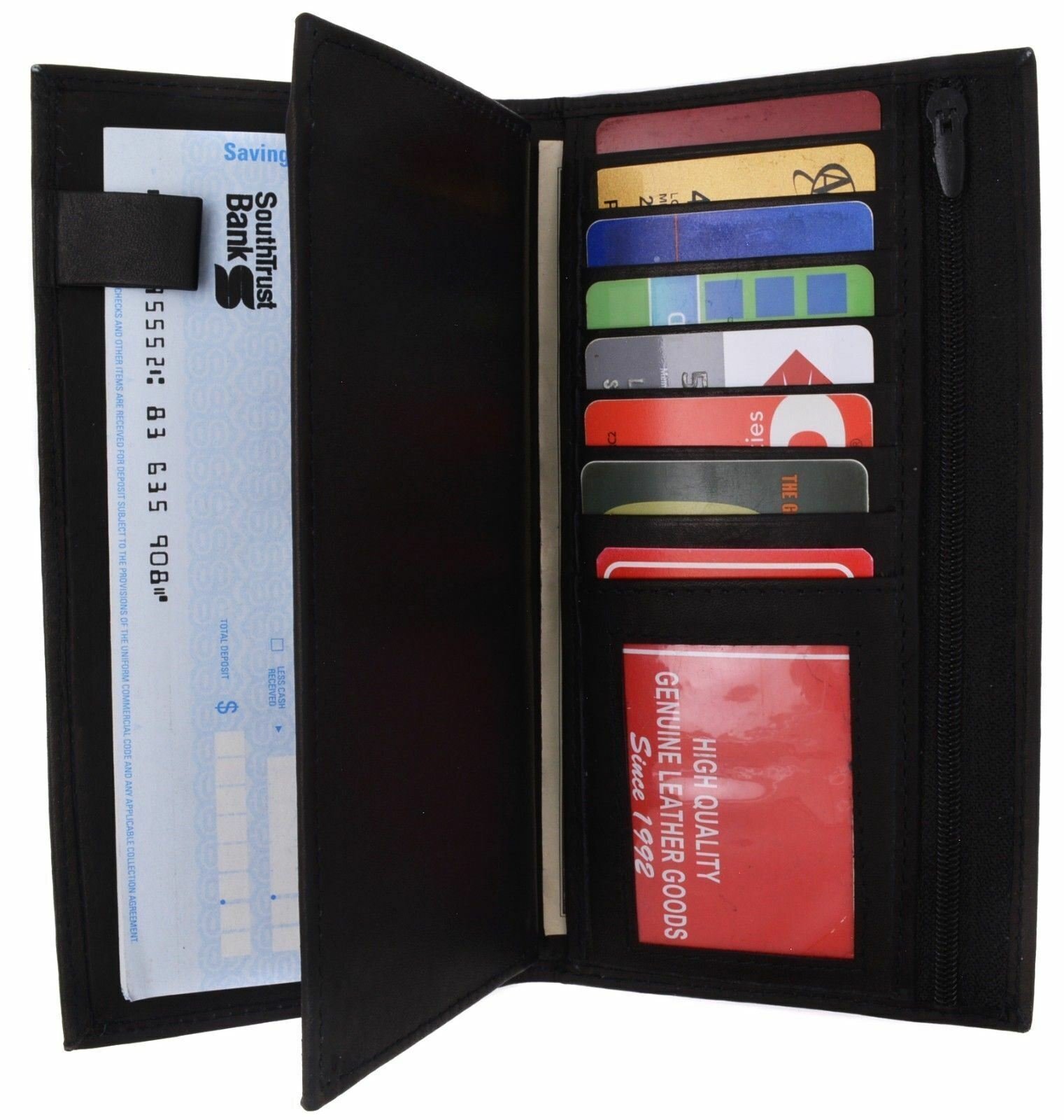 Genuine Leather Checkbook Cover Wallet Organizer with Credit Card Holder 253bk