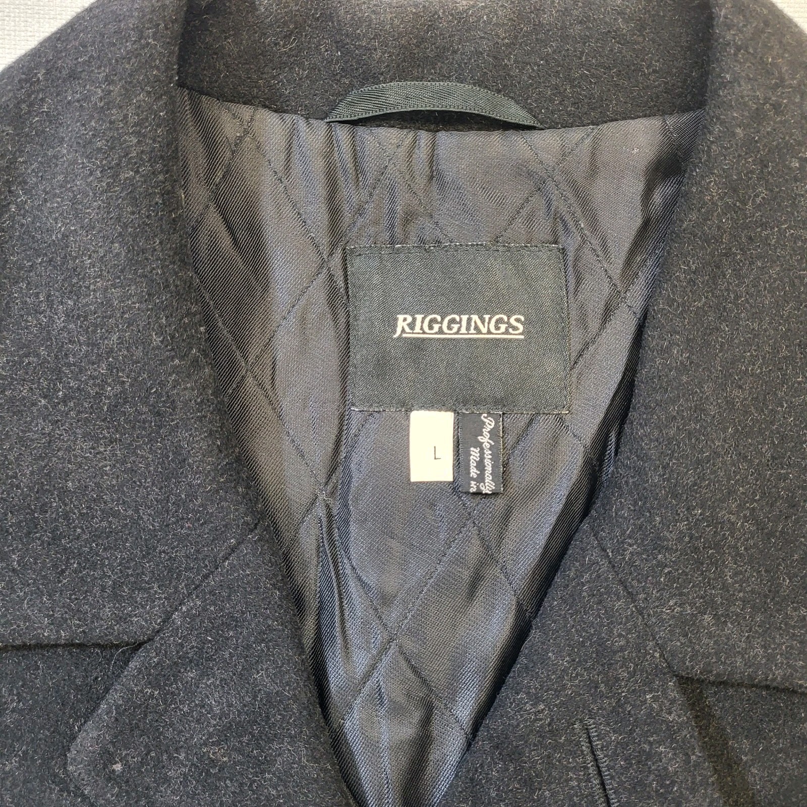 J. Riggings Jacket Men’s L Black Peacoat Wool Blend Chore Buttons Pockets Vtg