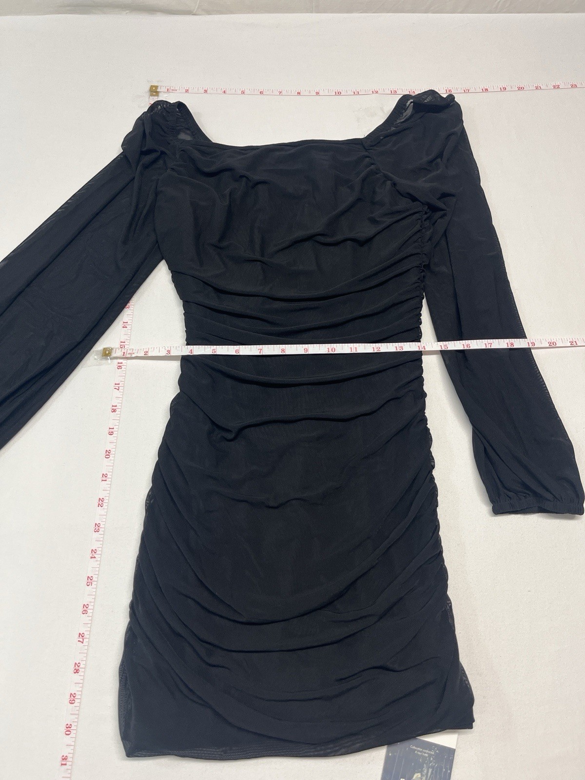 Women’s Black Ruched Mesh-Sleeve Bodycon Dress party prom wedding trendy 1247