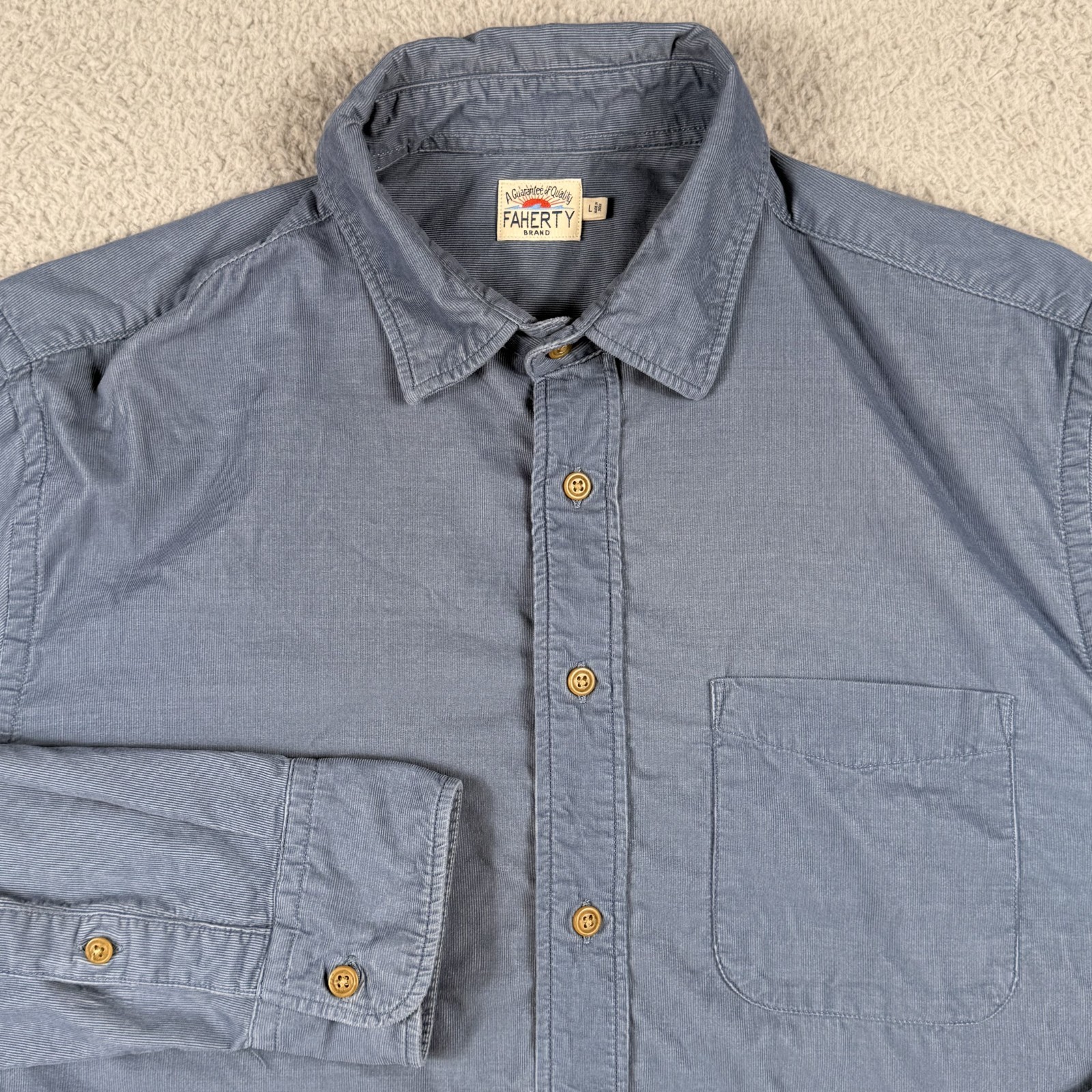 Faherty Shirt Men Large Blue Coruroy Needle Micro Cord Button Outdoor Beach READ