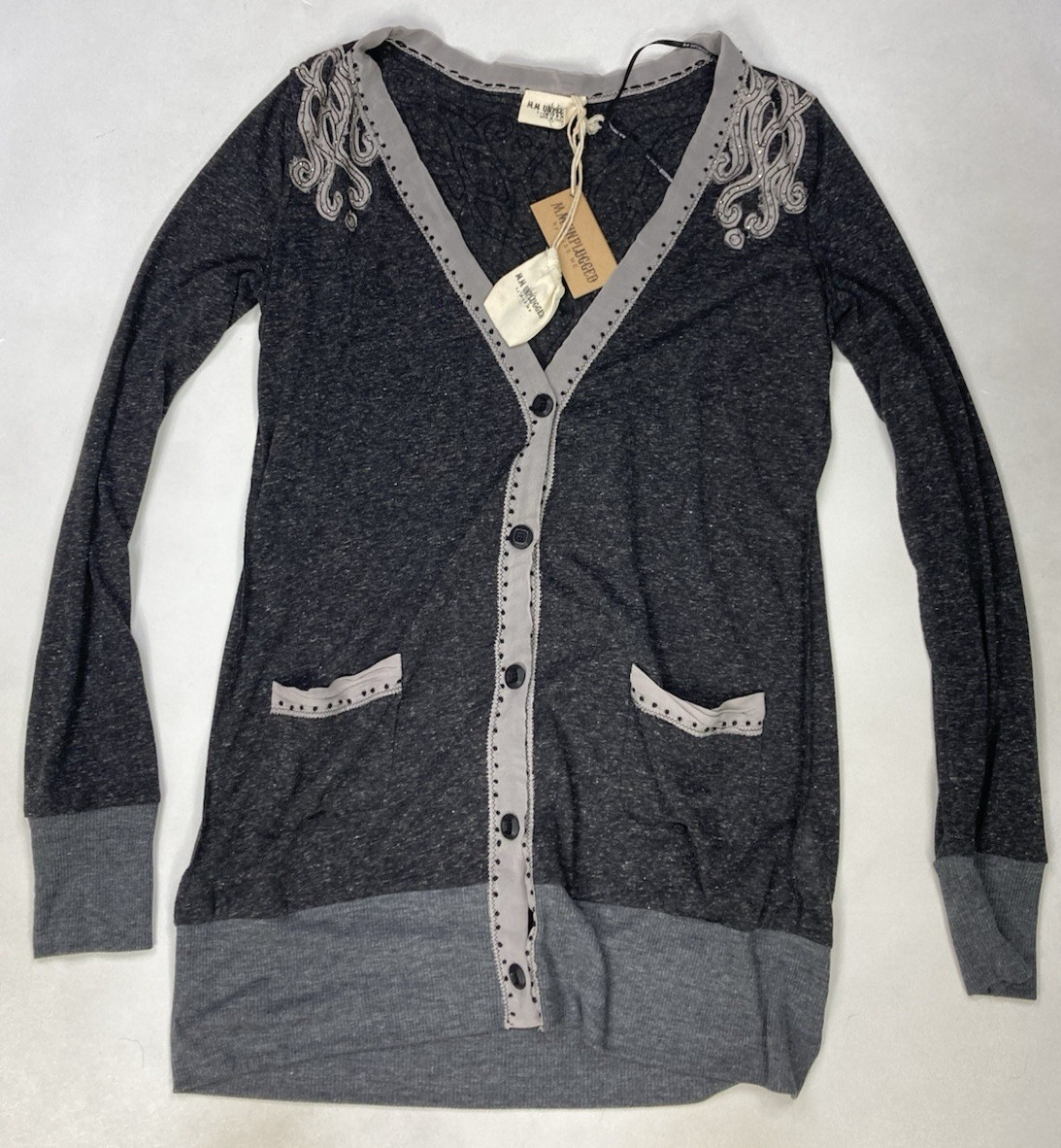MM Unplugged By Miss Me Tribal Knit Chiffon Cardigan Sweater Women Large $115