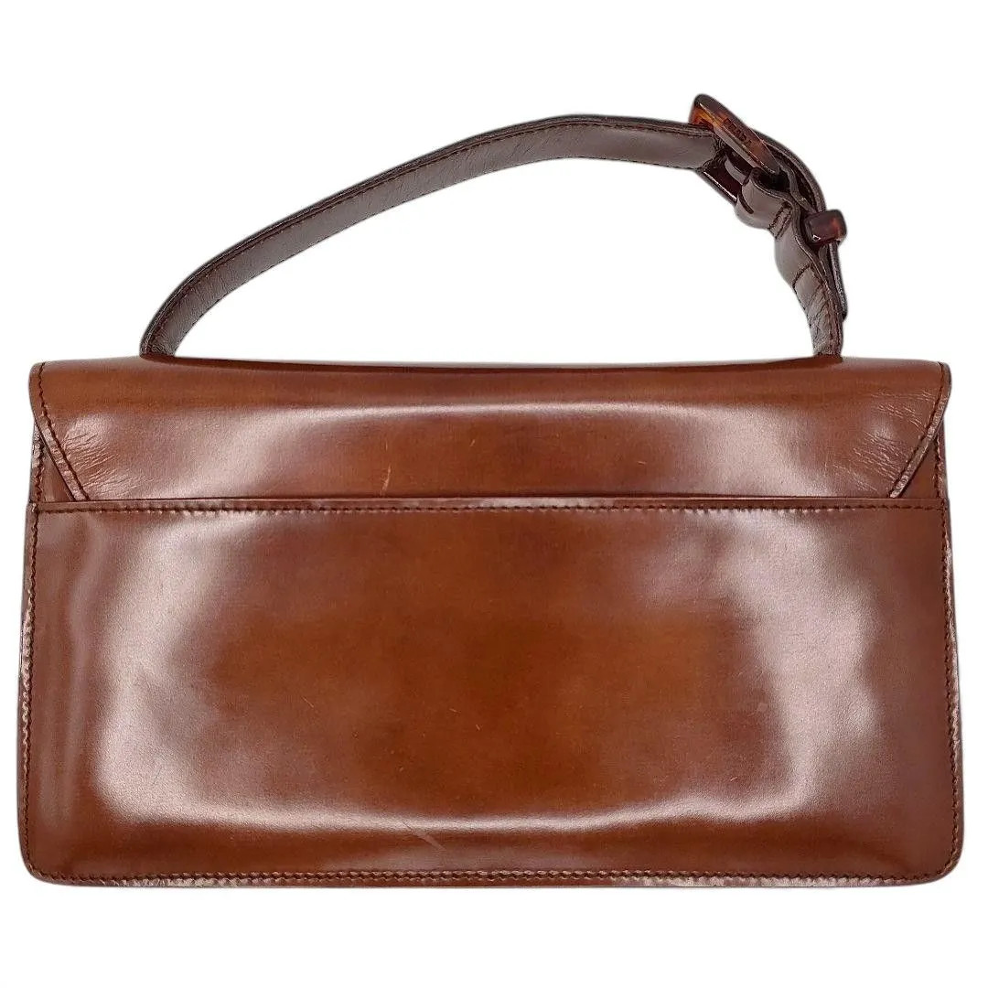 Prada Mini Leather Handbag Brown Tote Bag Purse Triangle Logo 8.6×4.9×2.0in