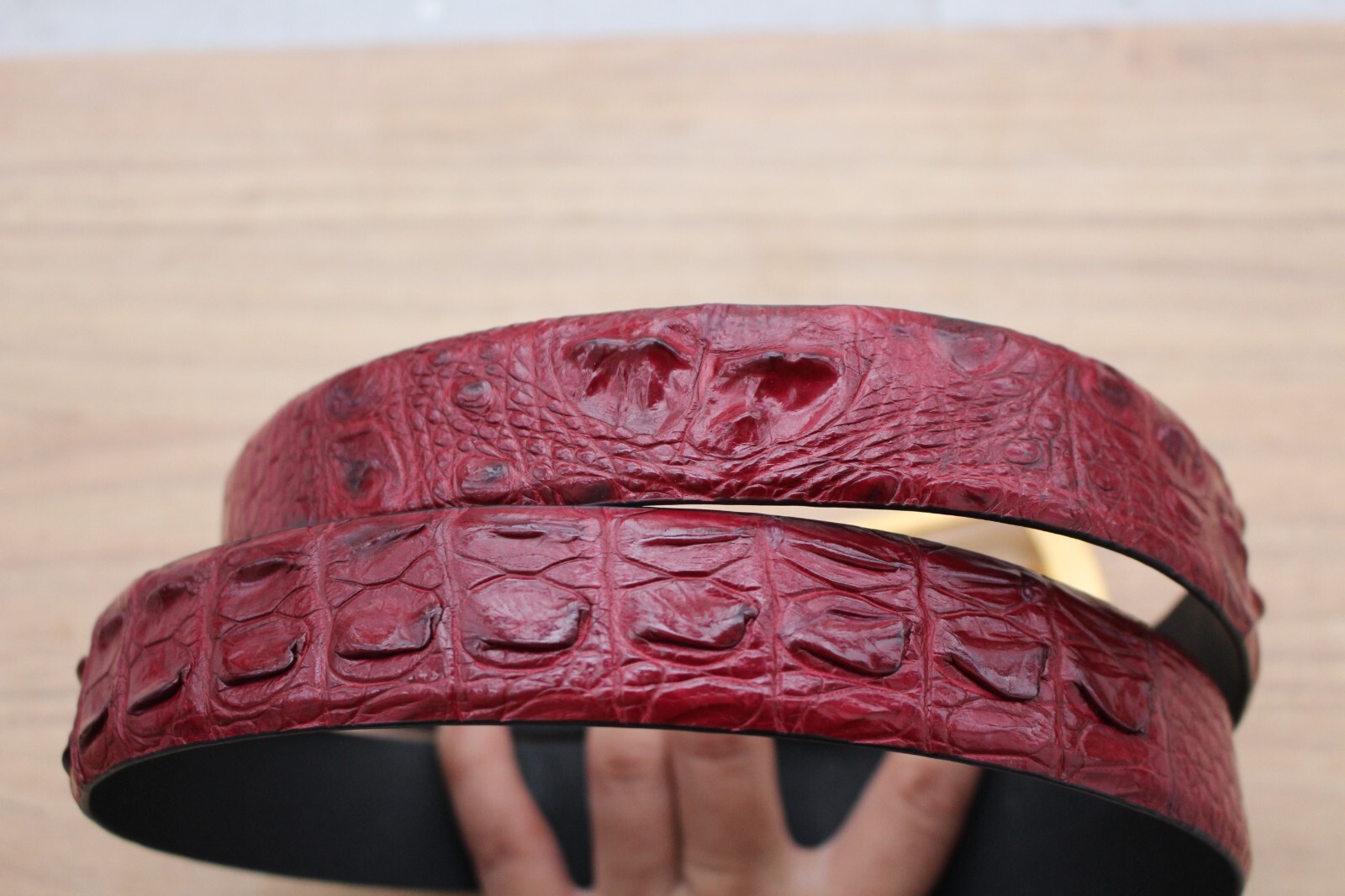 W 1.3 inch- Burgundy Alligator ,CROCODILE Print LEATHER Skin Men’s Belt