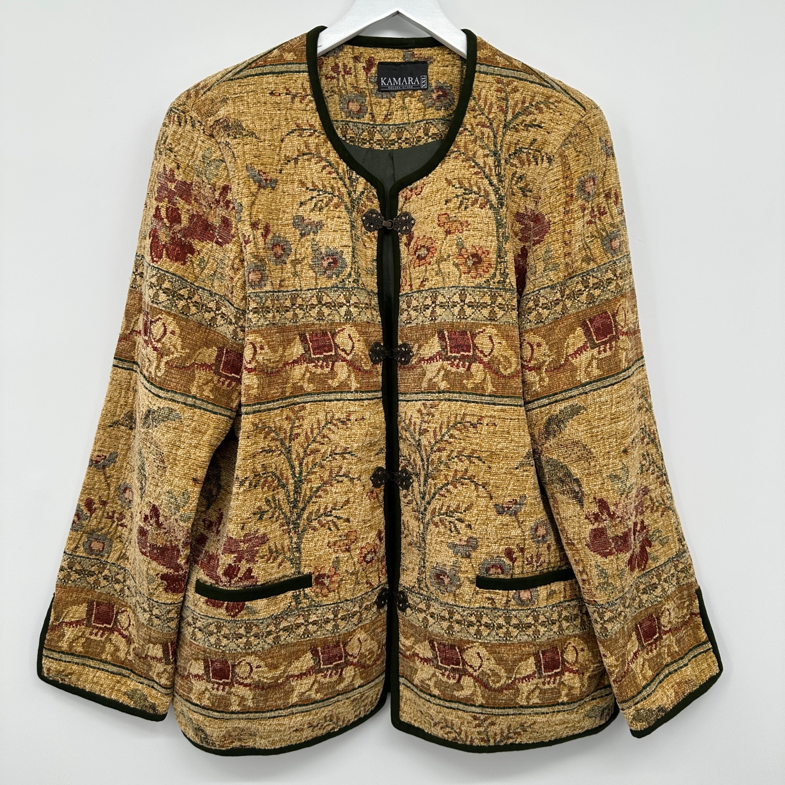 Vintage Tapestry Jacket Blazer Size L XL Lined Elephant Earthy Textured Hungary