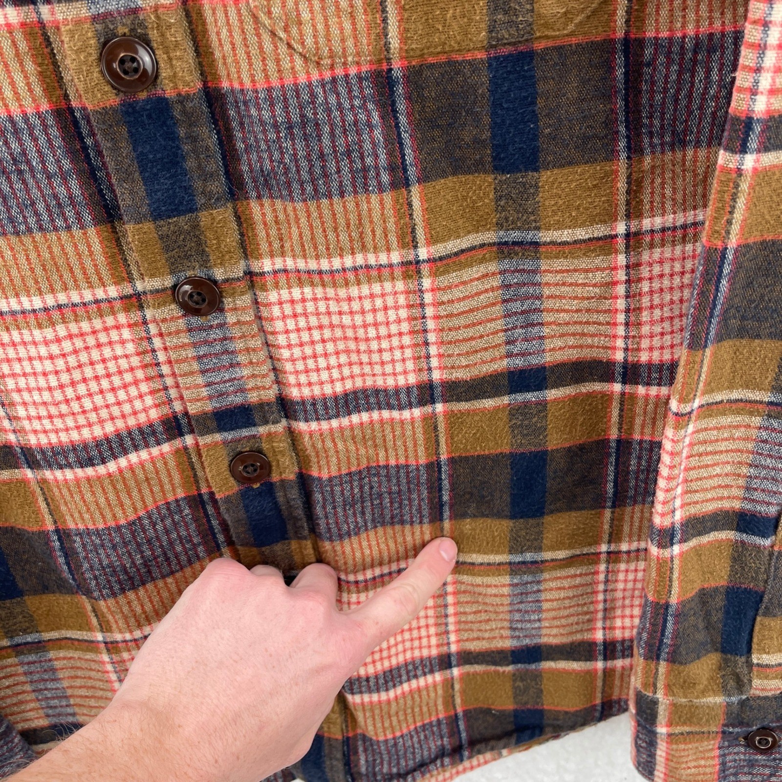 LL Bean Signature Shirt Mens Large Slim Brown Red Chamois Plaid Outdoor Heritage