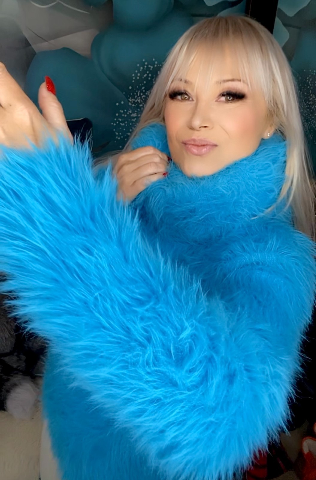 Fuzzy Fluffy Furry Aqua Blue SweaterKitten 200cm Turtleneck Sweater