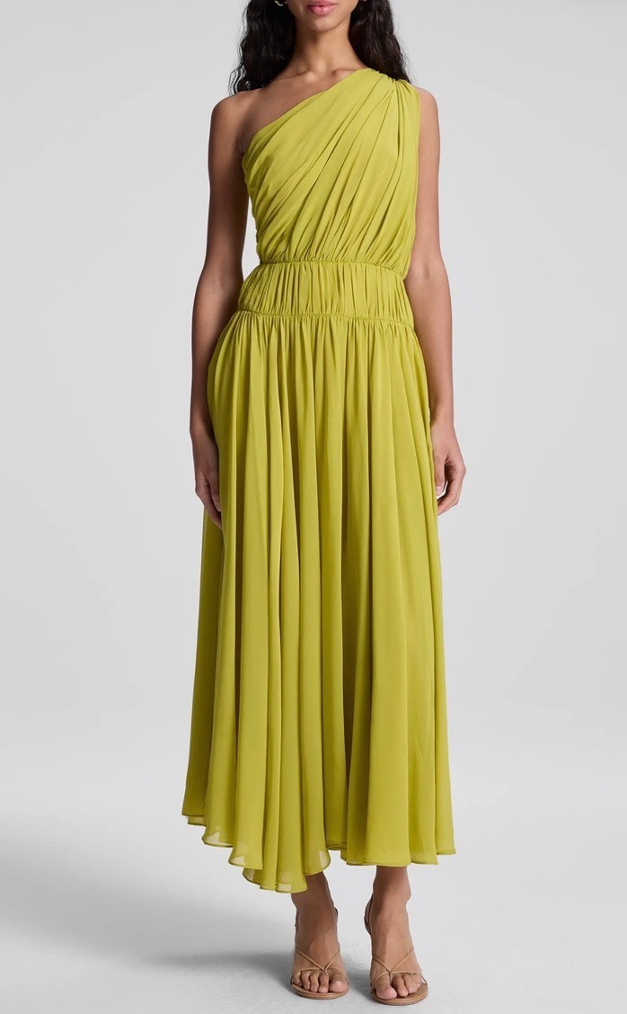 A.L.C. Drew Pleated One-Shoulder Maxi Dress in Cactus Blossom | Size 2 | $895