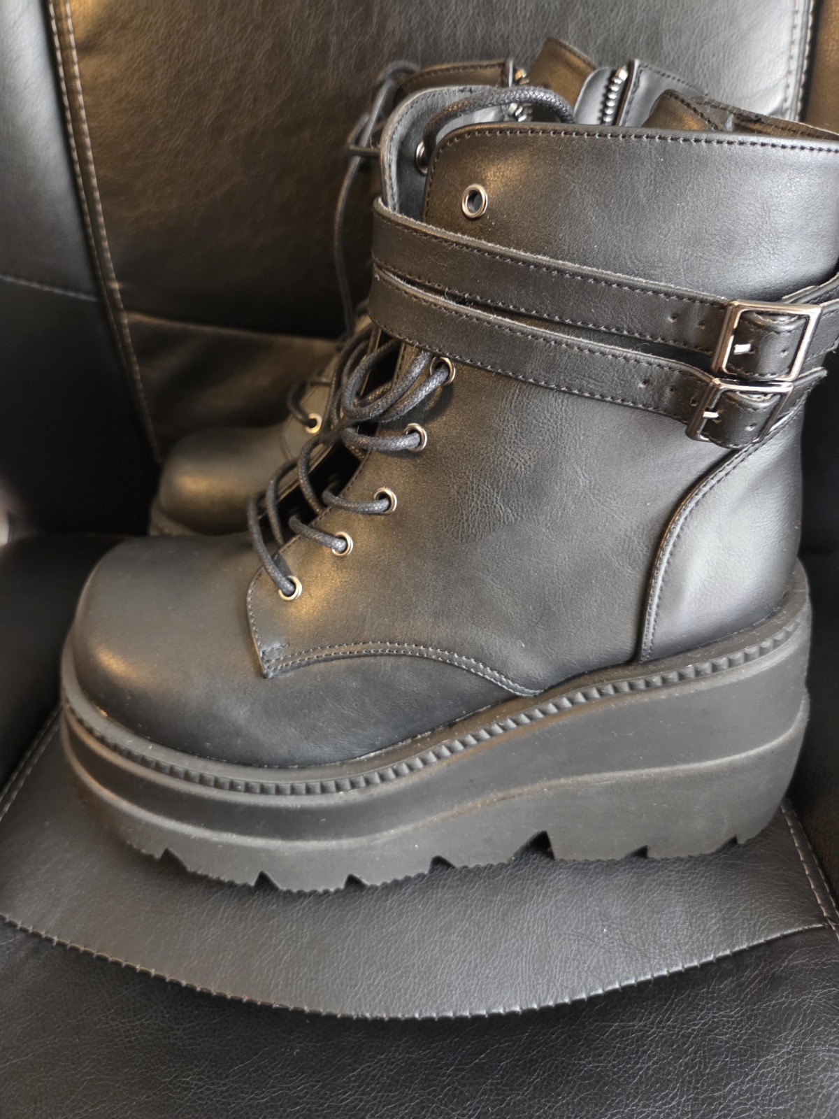 Demonia Shaker-52 Black Technopagan Platform Boots Size 10