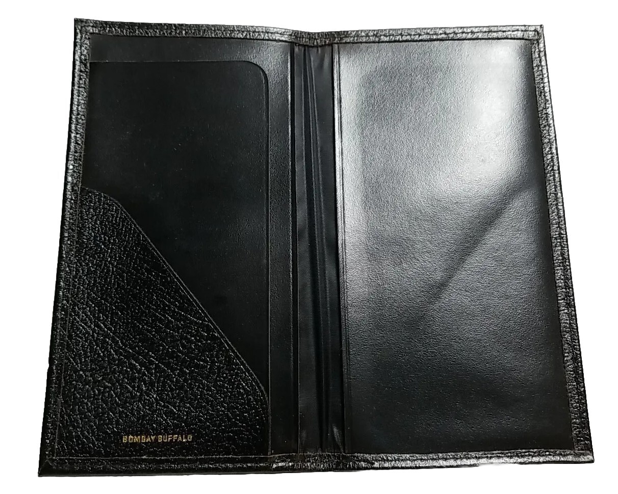 Black CHECKBOOK COVER Genuine Bombay Buffalo LEATHER Wallet Combo NEW