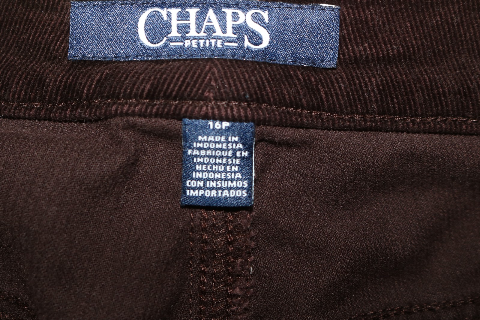 Chaps petite ladies dark brown corduroy pants 16P 98% cotton