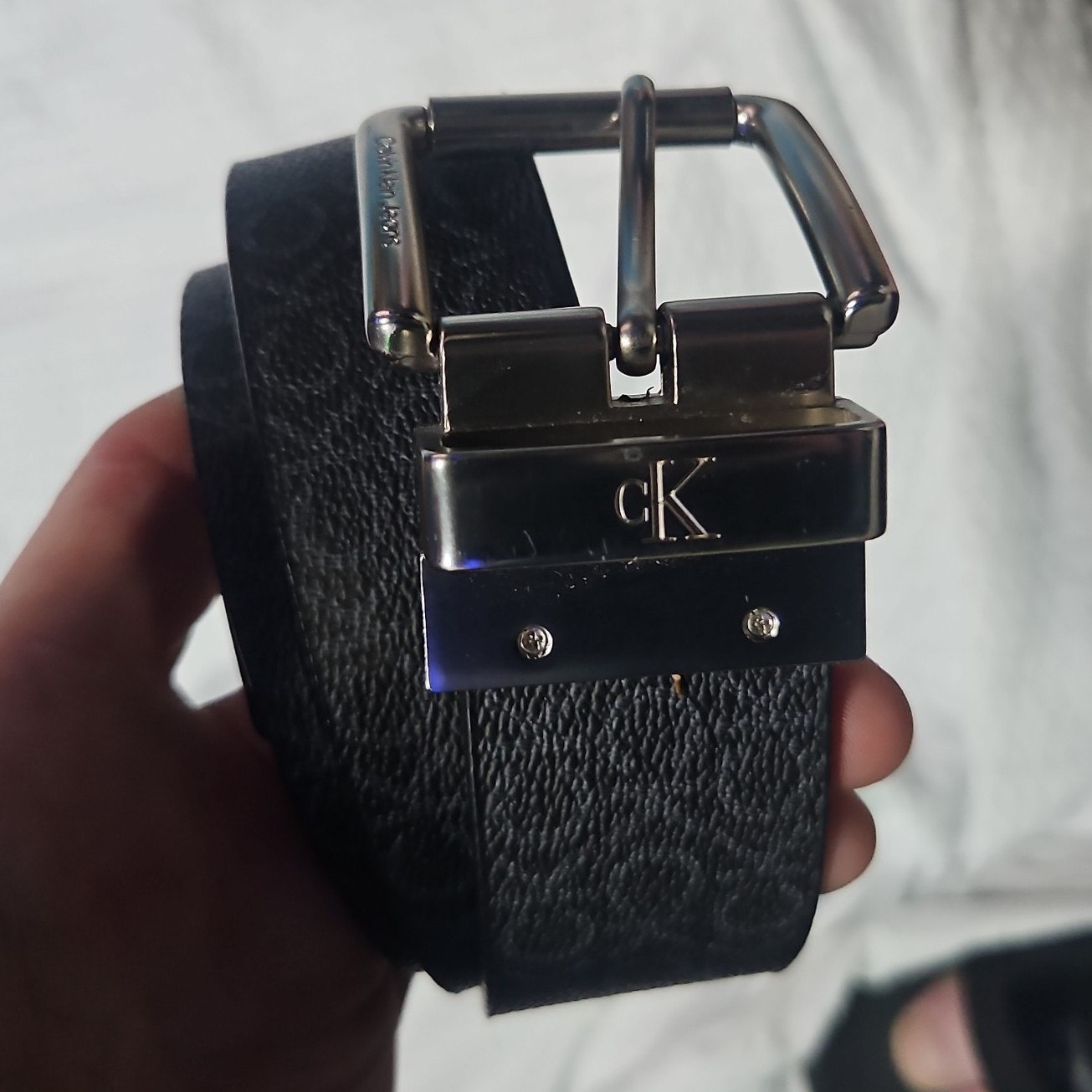 Calvin Klein Men’s Black Logo Pattern Adjustable Belt CK Buckle Size L