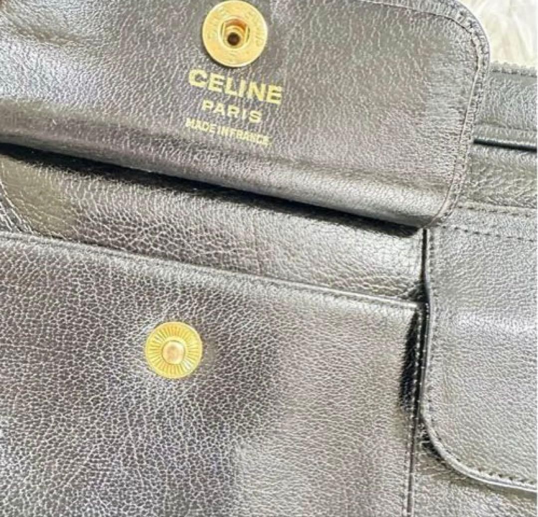 CELINE Leather Camera Shoulder Black Horse Carriage Hardware Used From Japan
