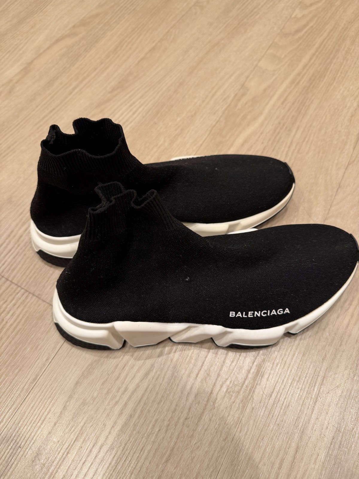 Balenciaga Speed Trainer Men Knit Sock Shoe Black White Logo Sneakers US 8 EU 41
