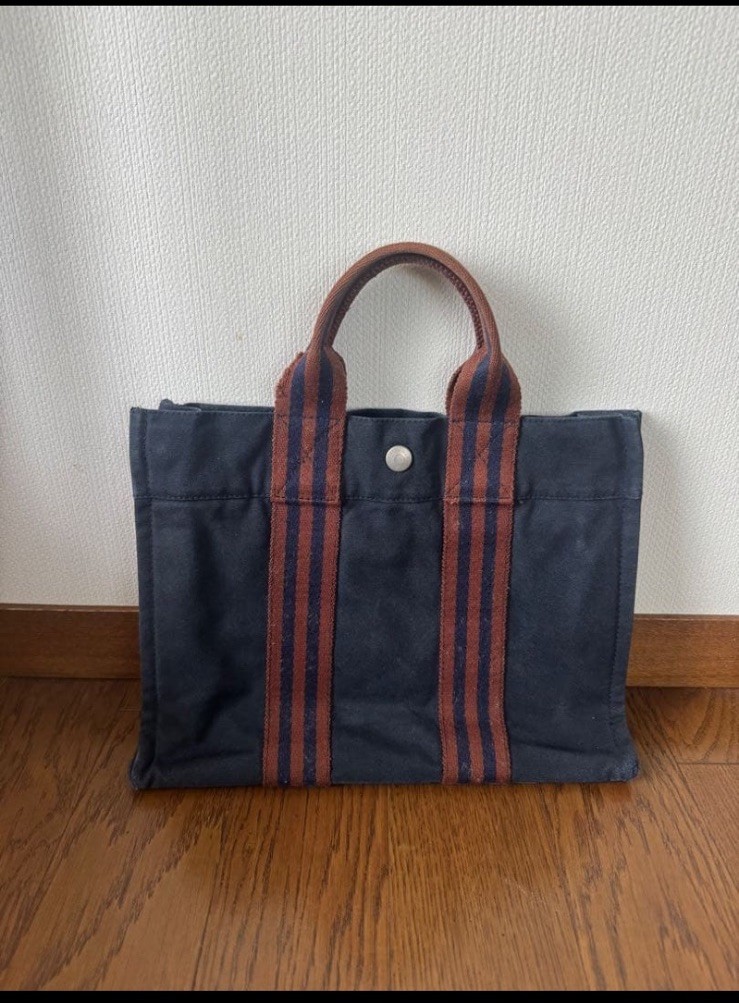 Hermes Vintage Fourre Tout PM TOTE Bag.canvas dark blue from JAPAN.