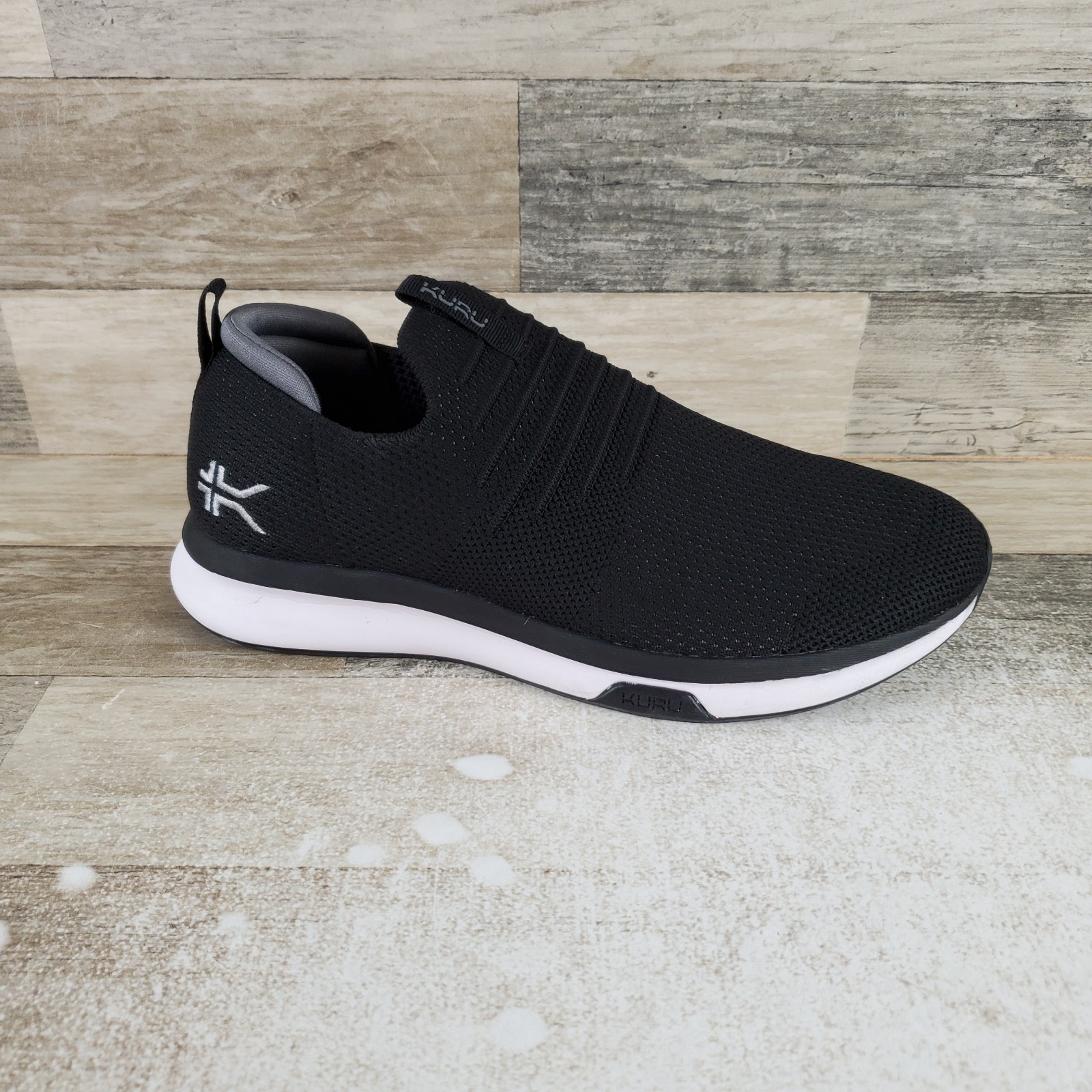 KURU ATOM Mens Shoes Sz 8.5 M Running Jet Black Slate Gray Mesh Slip On