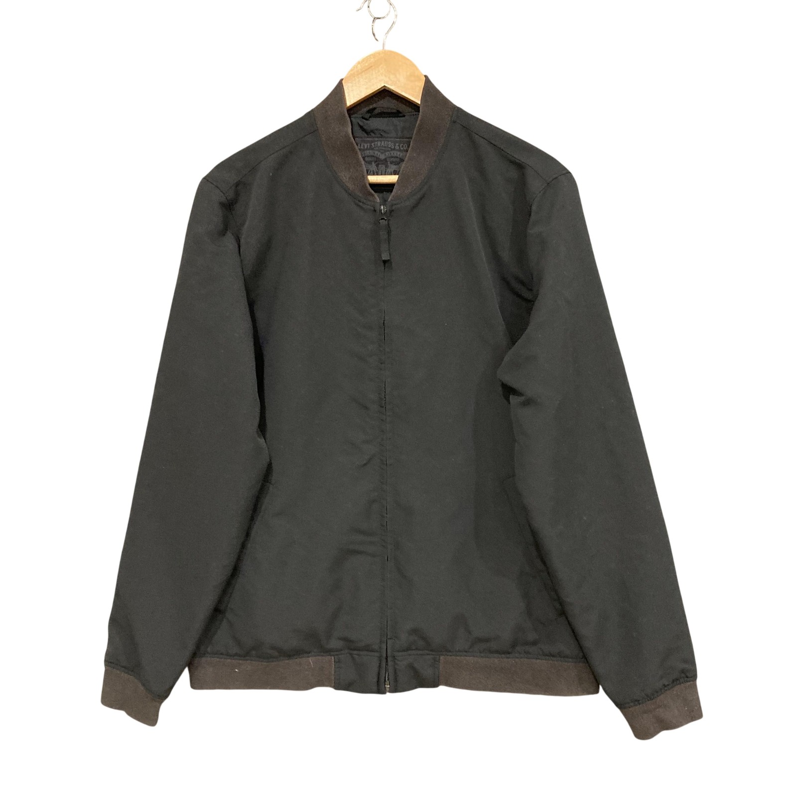 Levi’s Jacket Mens L Black Polyamide Microfibre Bomber Zip Pockets Lined Autumn