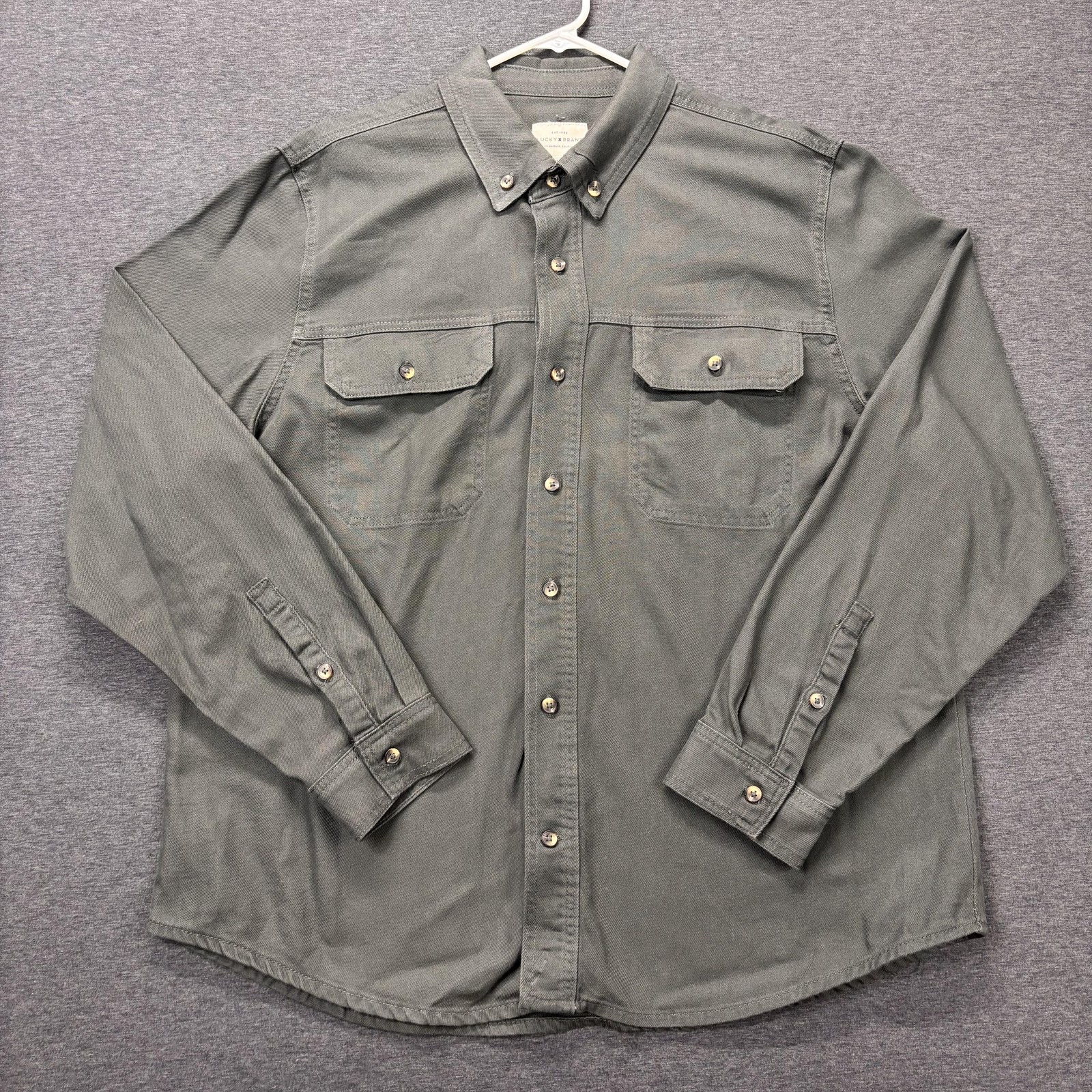 Lucky Brand Shirt Mens XL Olive Button Down Long Sleeve Cotton Casual Workwear
