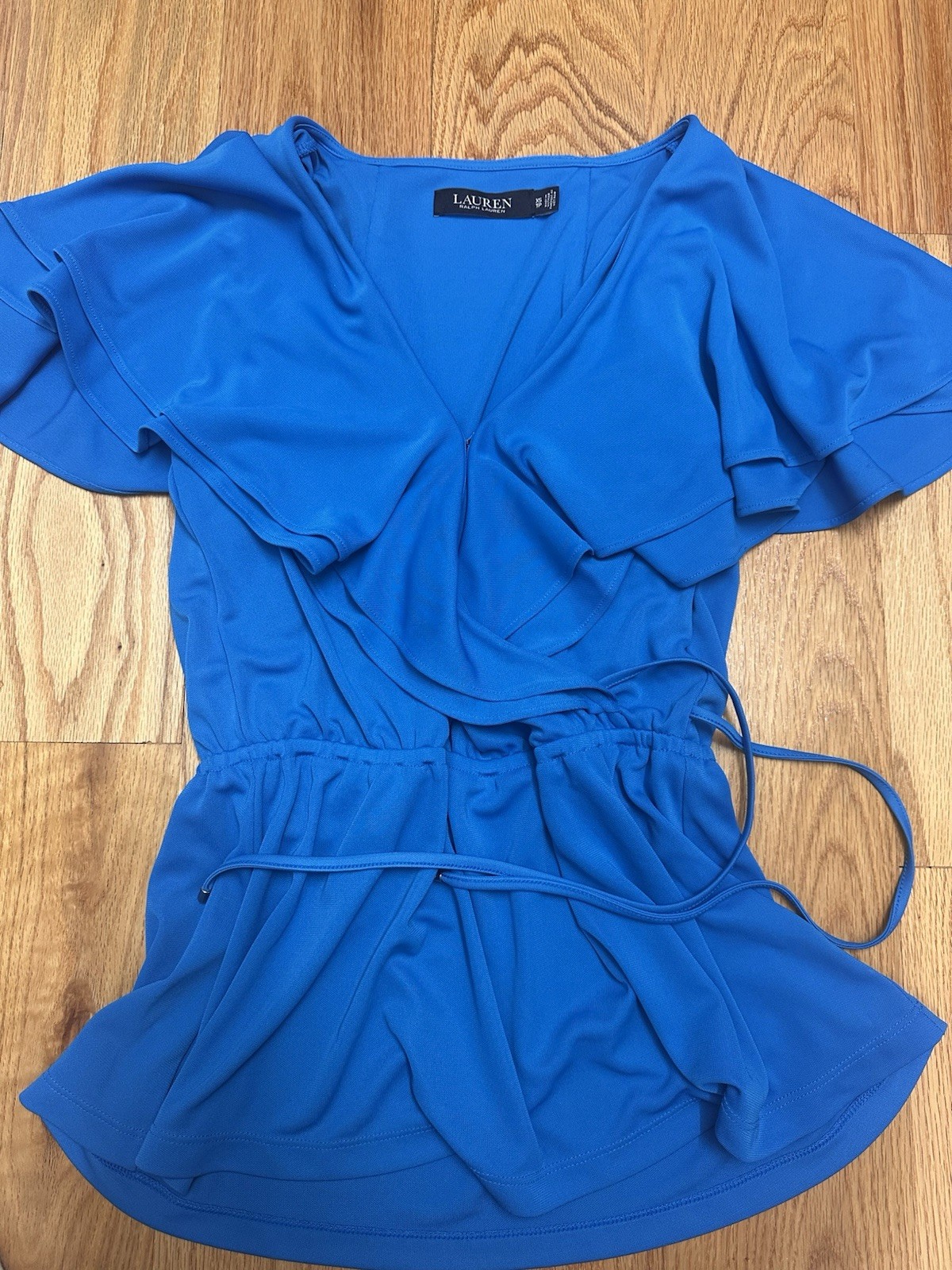 Lauren Ralph Lauren Blue Wrap V-Neck Flutter Sleeve Blouse XS