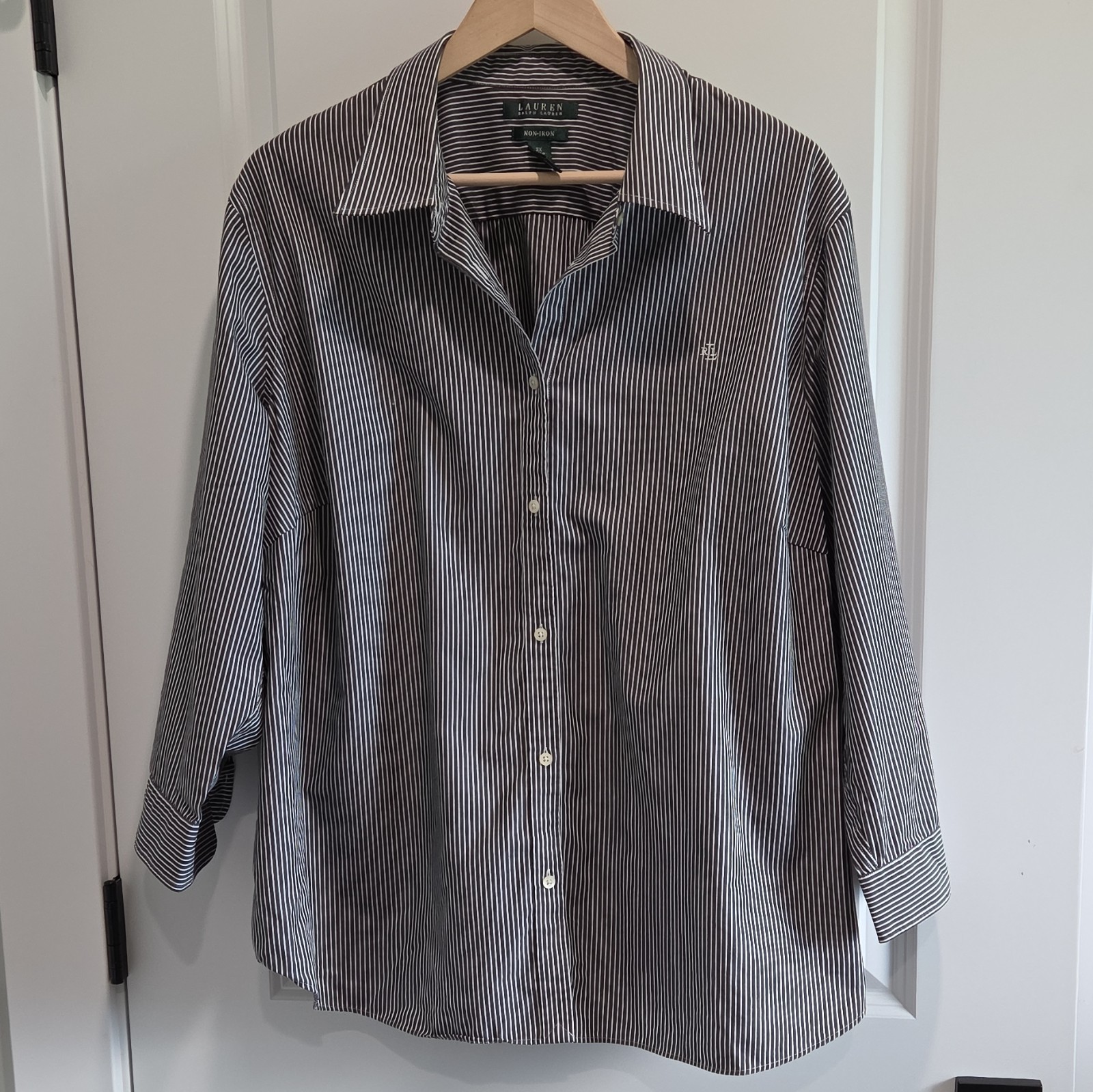 Lauren Ralph Lauren Non-Iron Big & Tall 3X Striped Cotton Woven Shirt Black