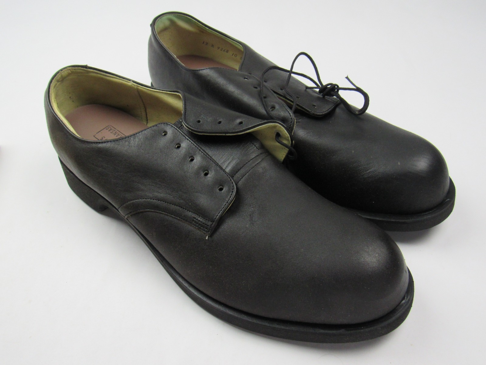 Vtg NOS 1970s Unicor Black Prison Issue Leather Derby Shoes Size 13 R Plainsman