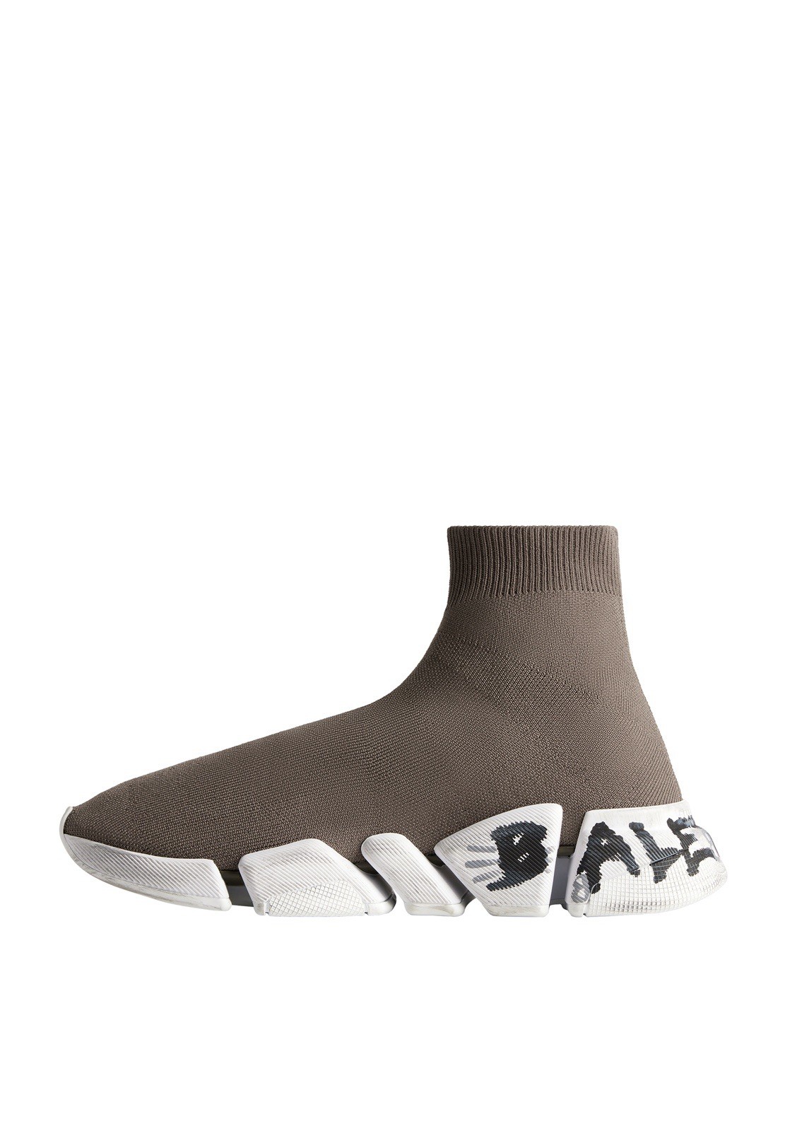 Balenciaga Speed Mid-Top Slip-On Sock Sneakers Brown/White Graffiti Logo
