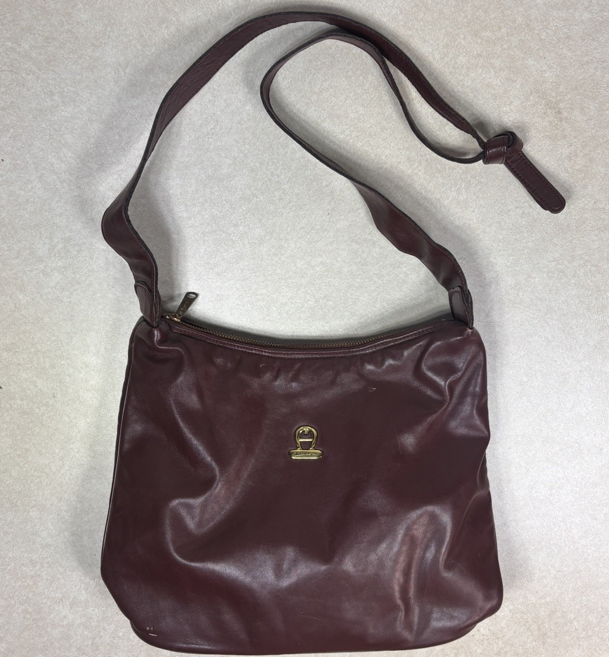1980s Etienne Aigner Oxblood Leather Knotted Hobo Bag Curved Scoop Purse